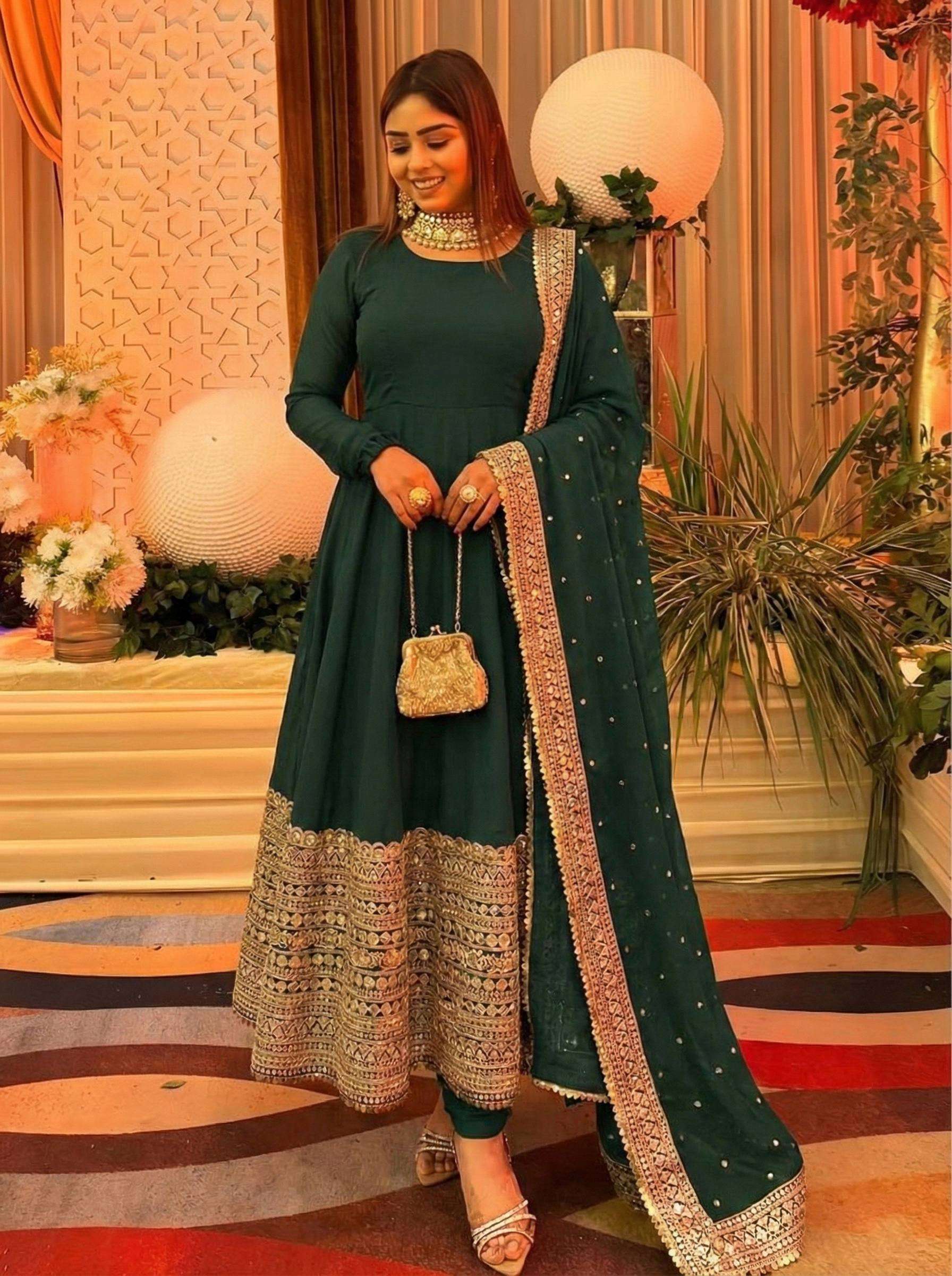 ZSR 3152 SILK DESIGNER PARTY WEAR LONG ANARKALI GOWN BOTTOM AND DUPATTA SET 
