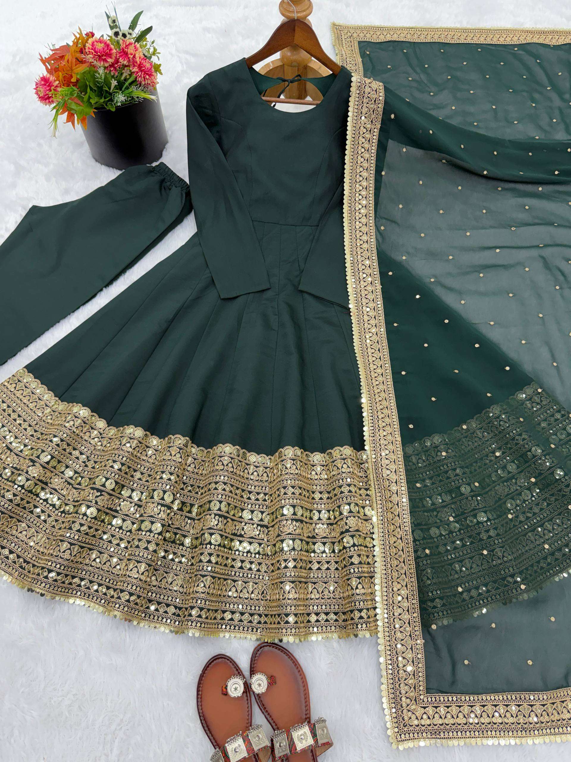 ZSR 3152 SILK DESIGNER PARTY WEAR LONG ANARKALI GOWN BOTTOM AND DUPATTA SET 