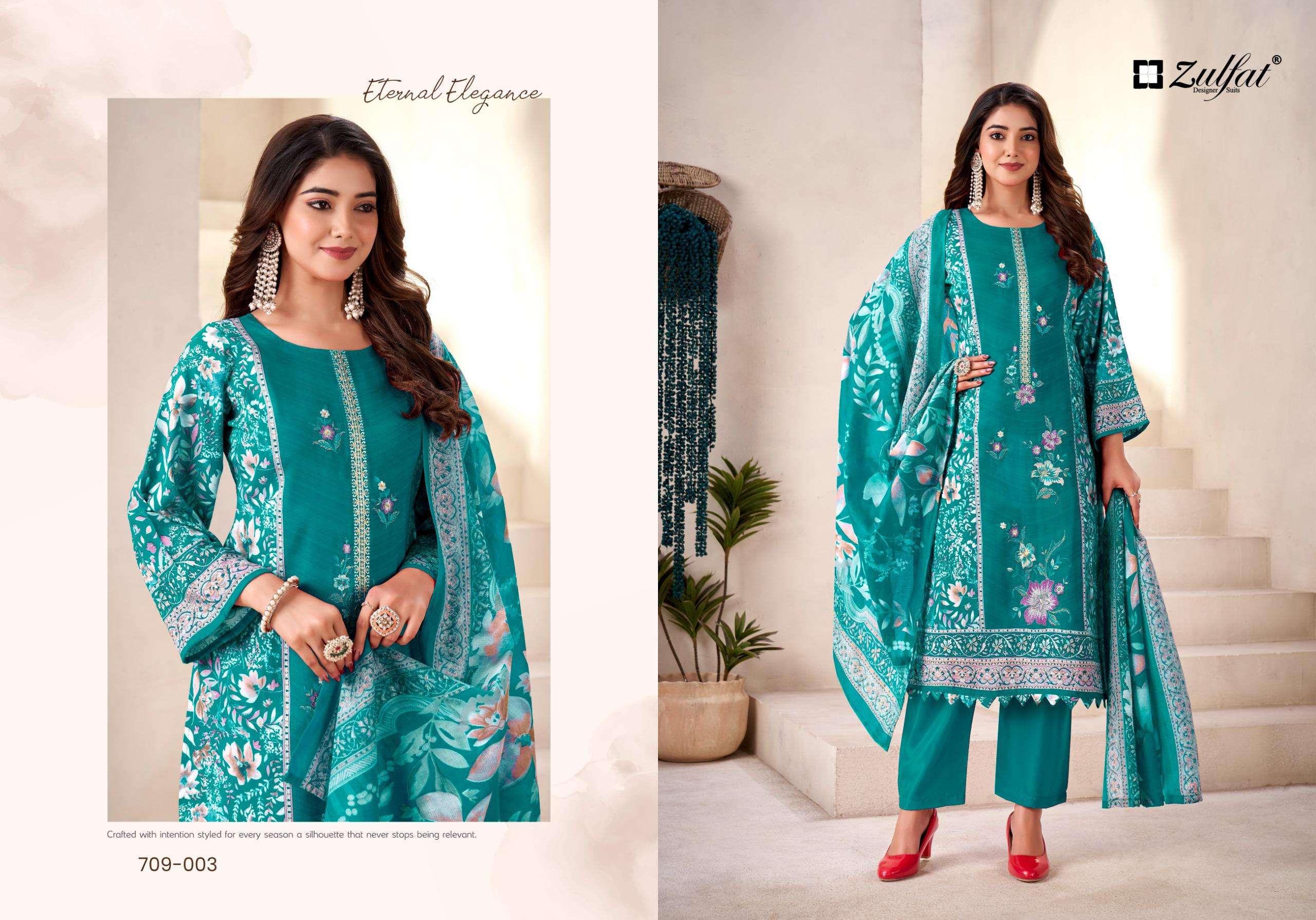 ZULFAT DESIGNER SUITS AMINA VISCOSE DIGITAL PRINT WITH FANCY WORK SUIT