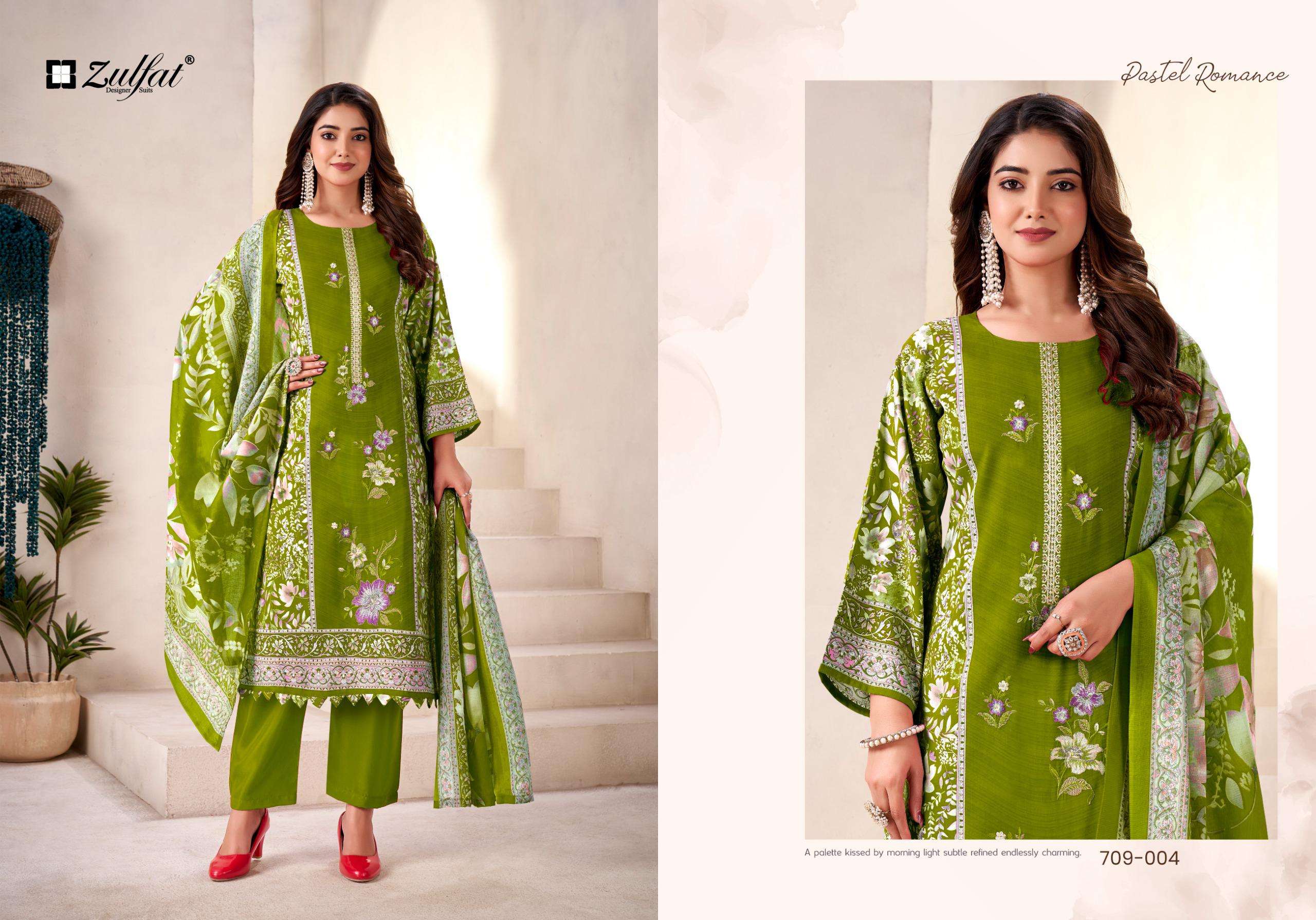 ZULFAT DESIGNER SUITS AMINA VISCOSE DIGITAL PRINT WITH FANCY WORK SUIT