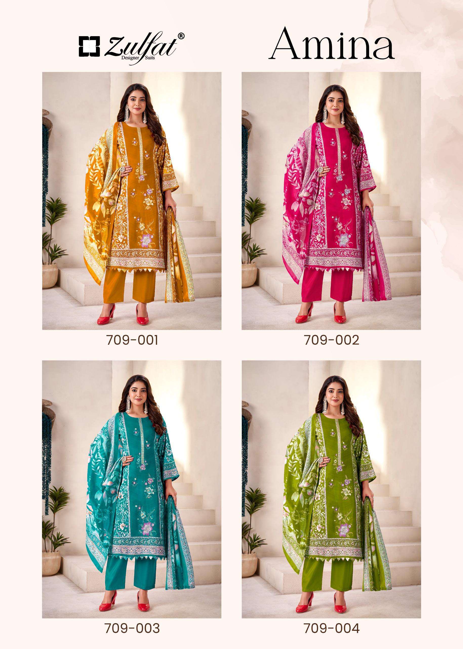 ZULFAT DESIGNER SUITS AMINA VISCOSE DIGITAL PRINT WITH FANCY WORK SUIT