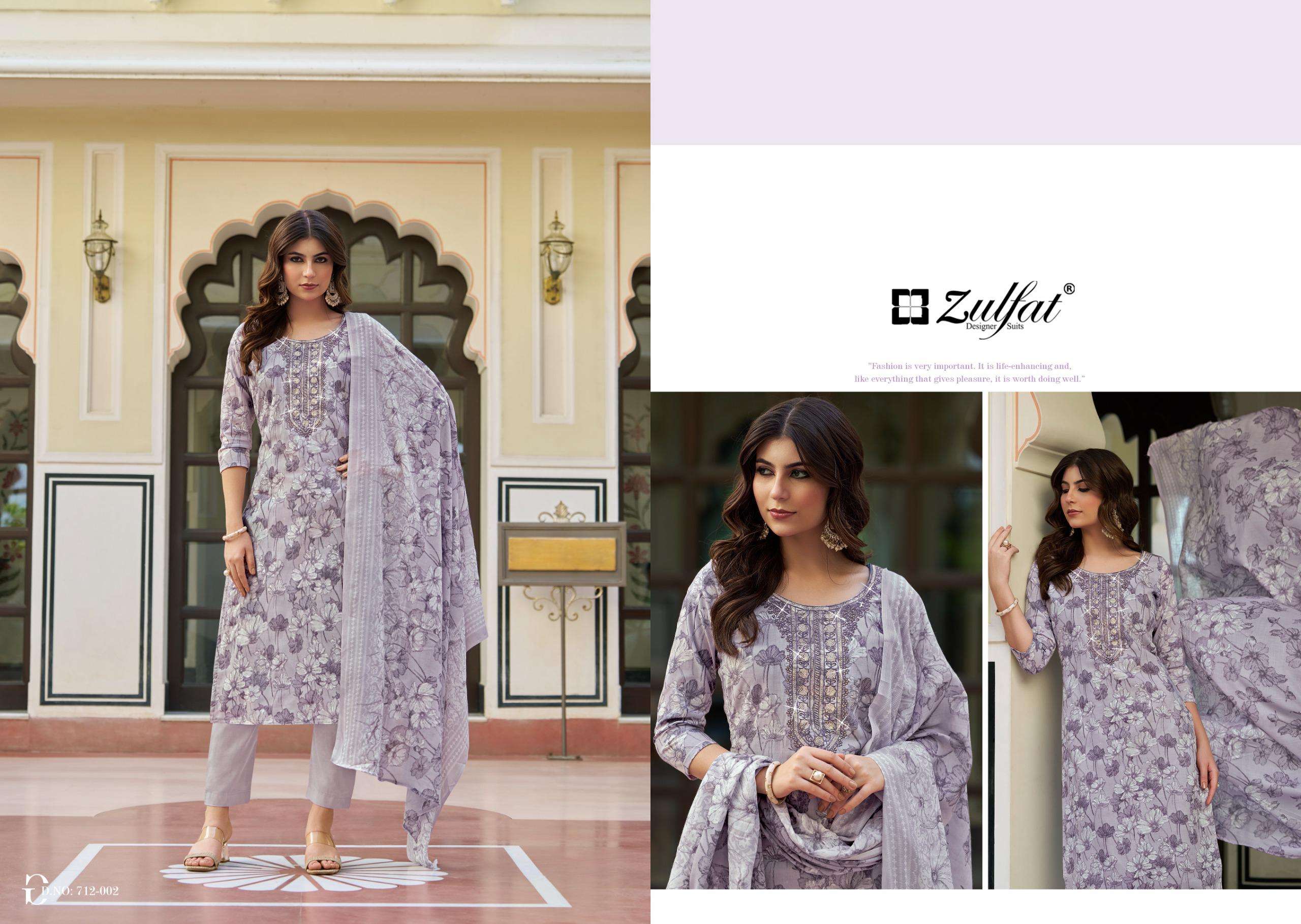 ZULFAT DESIGNER SUITS HUSNA COTTON PRINT WITH FANCY EMBROIDERY WORK SUIT