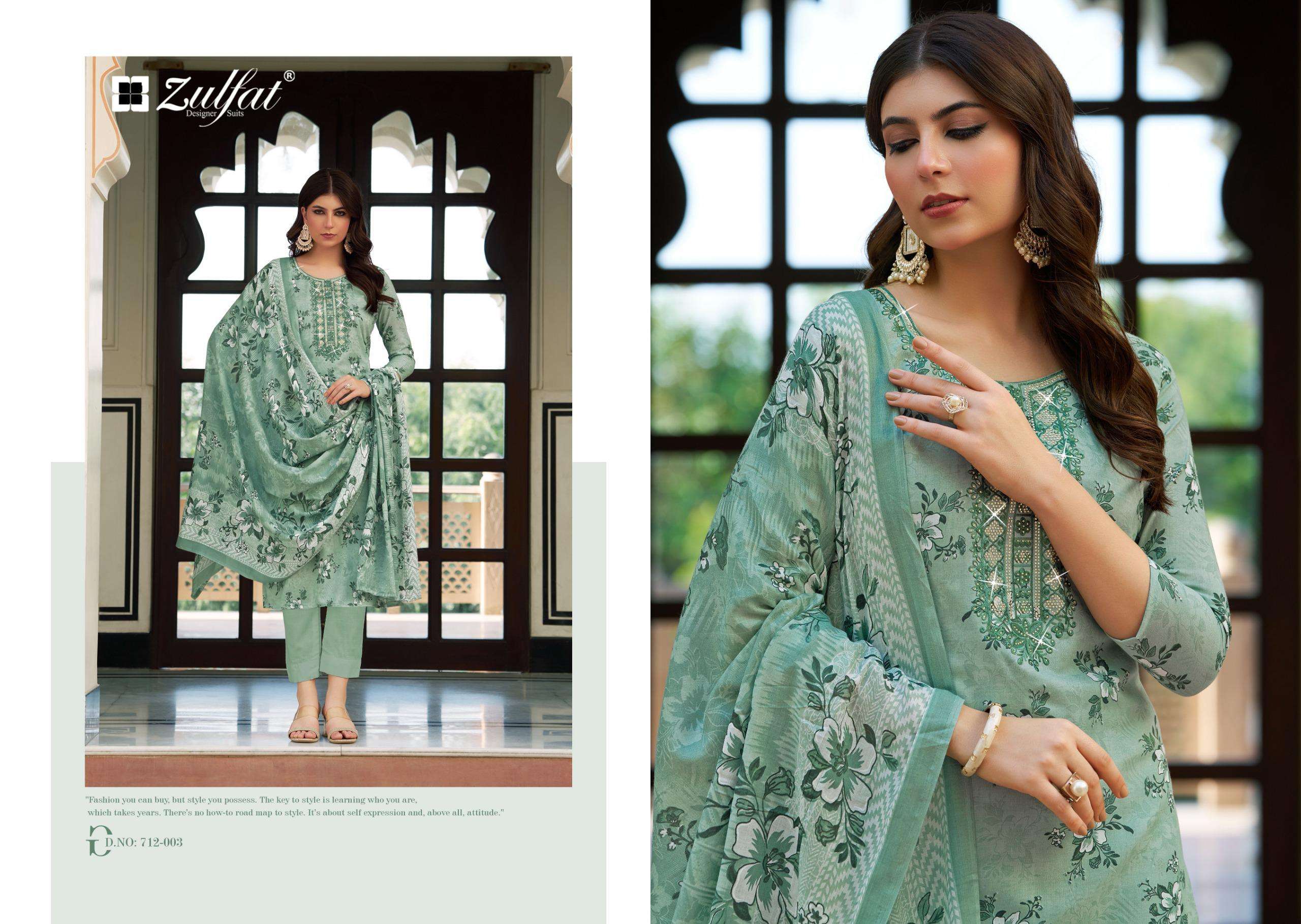 ZULFAT DESIGNER SUITS HUSNA COTTON PRINT WITH FANCY EMBROIDERY WORK SUIT