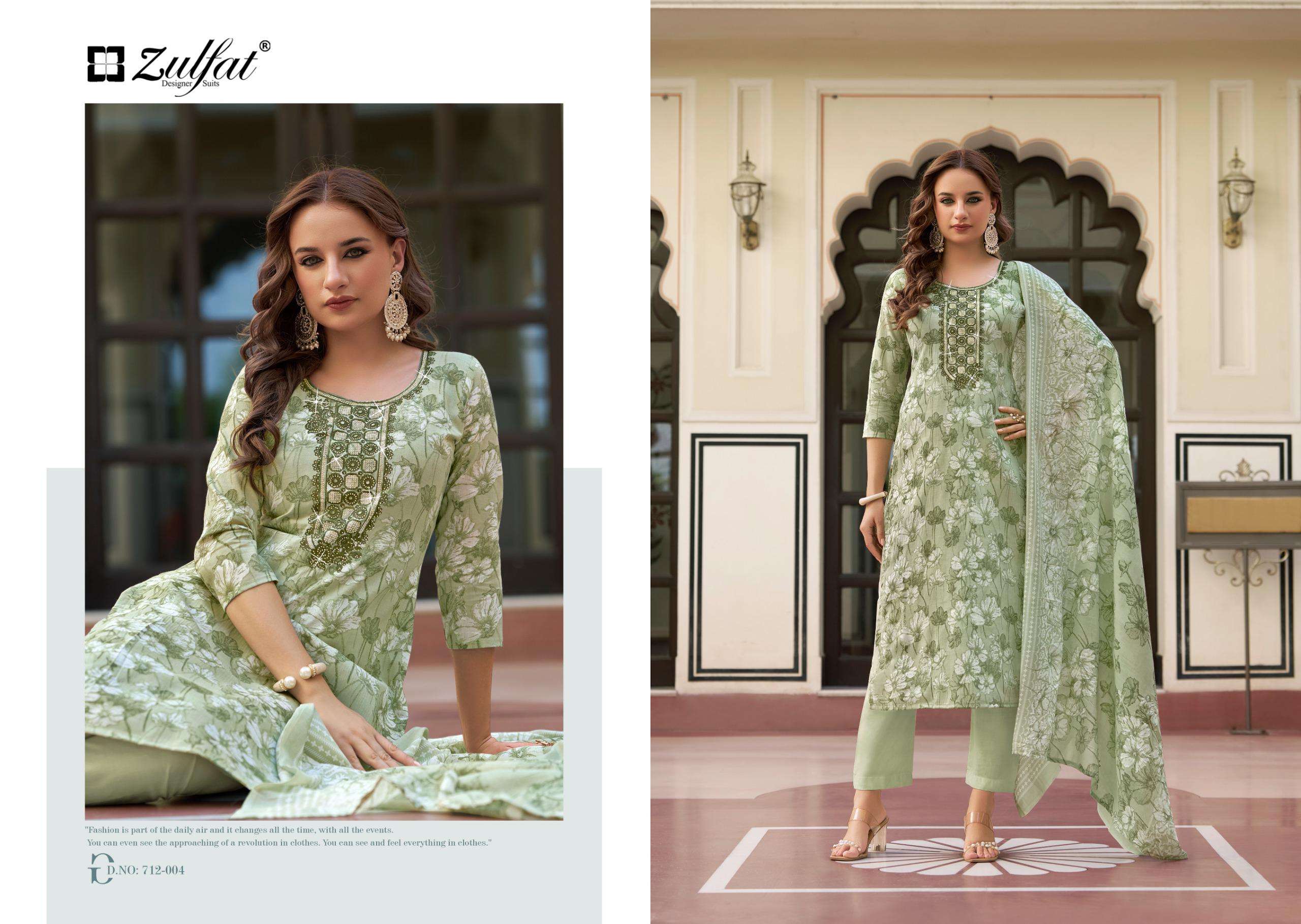 ZULFAT DESIGNER SUITS HUSNA COTTON PRINT WITH FANCY EMBROIDERY WORK SUIT