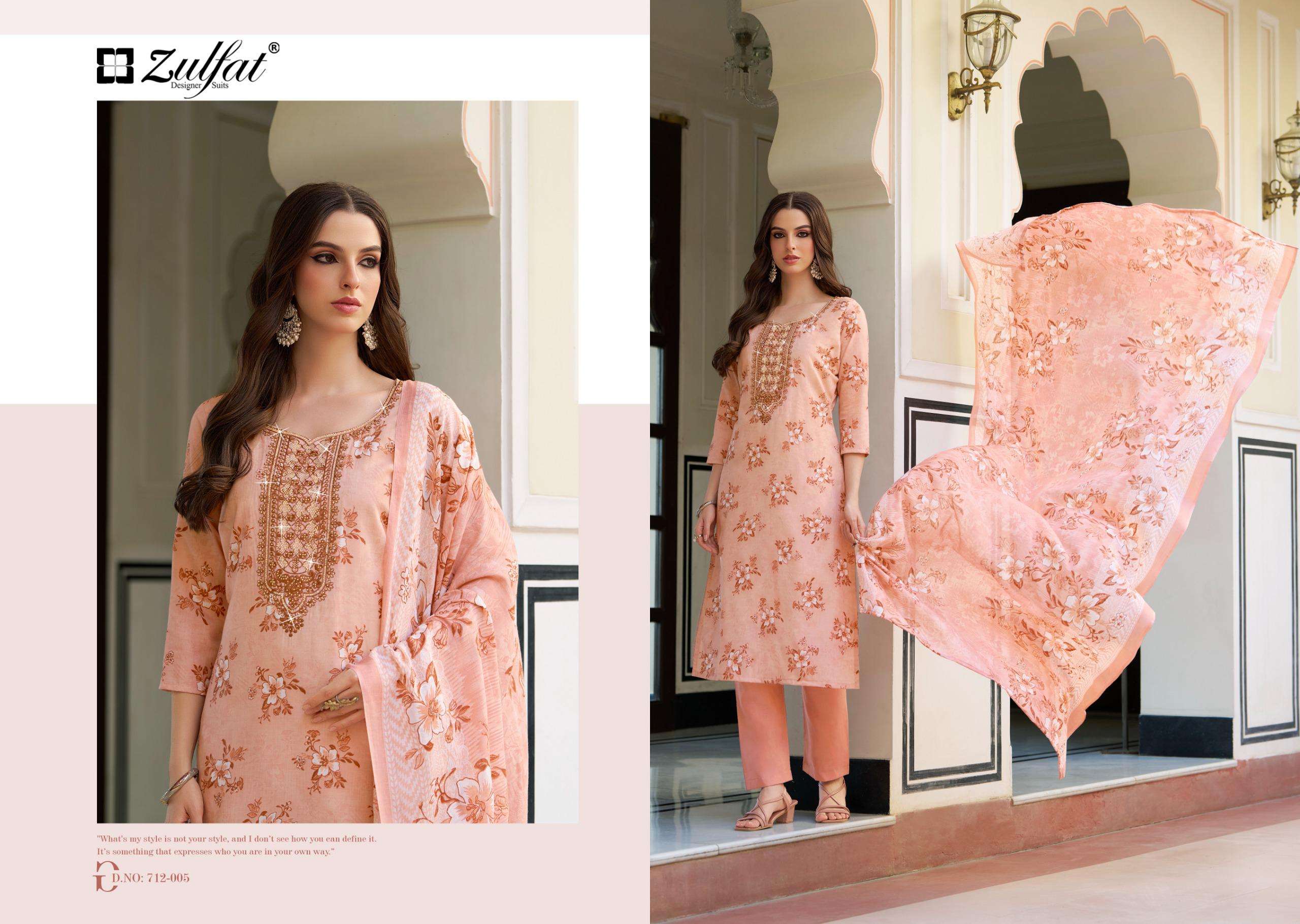 ZULFAT DESIGNER SUITS HUSNA COTTON PRINT WITH FANCY EMBROIDERY WORK SUIT
