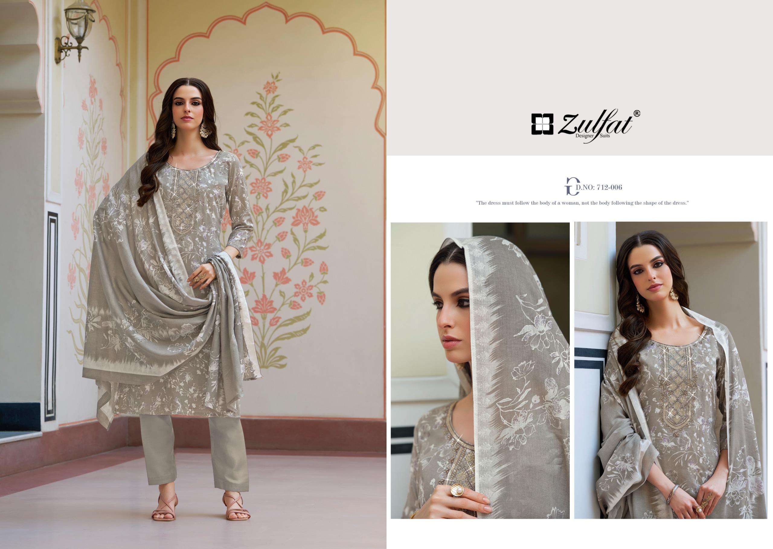 ZULFAT DESIGNER SUITS HUSNA COTTON PRINT WITH FANCY EMBROIDERY WORK SUIT
