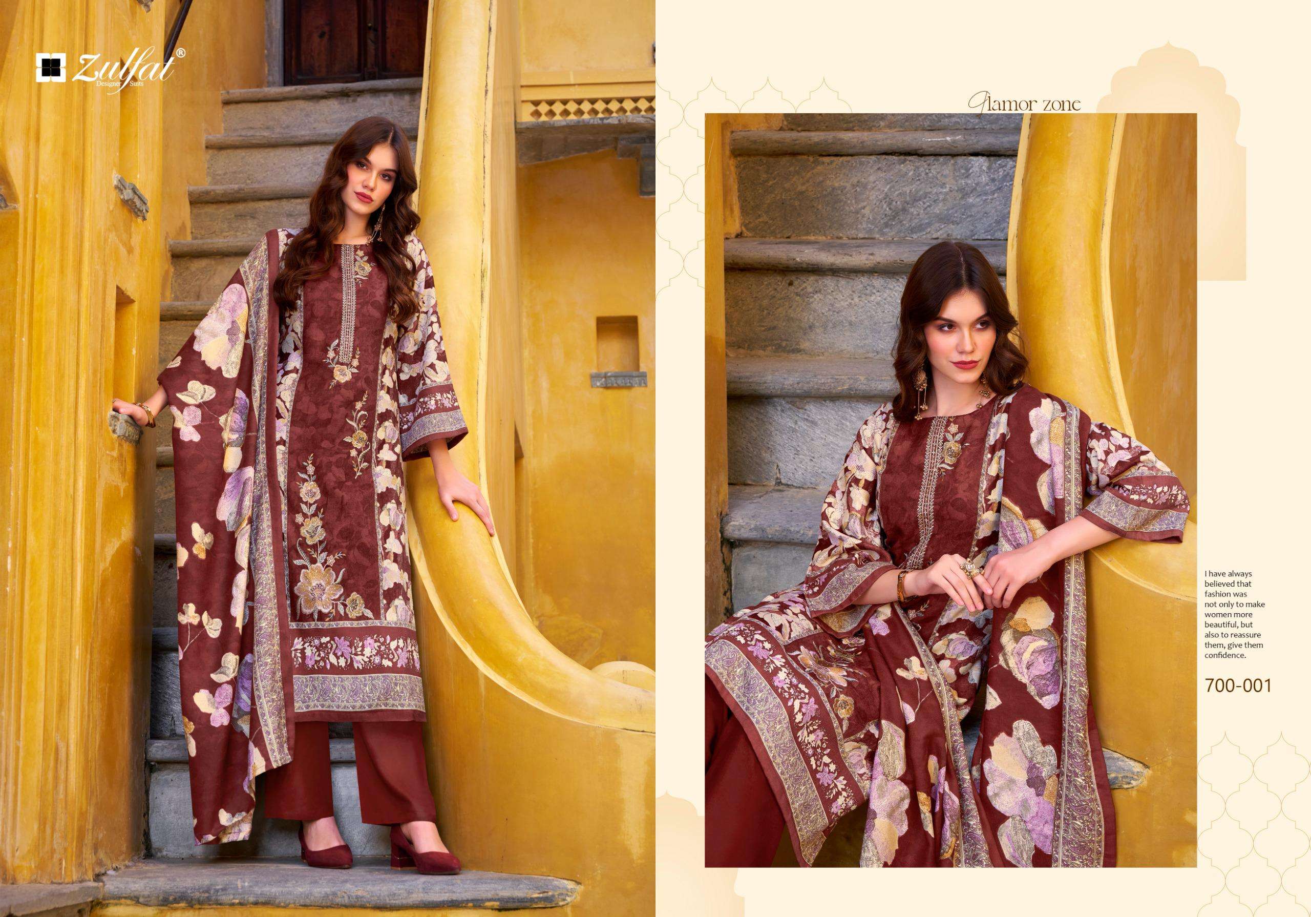 ZULFAT DESIGNER SUITS MEENAKAARI JAM COTTON FANCY EMBROIDERY WORK SUIT