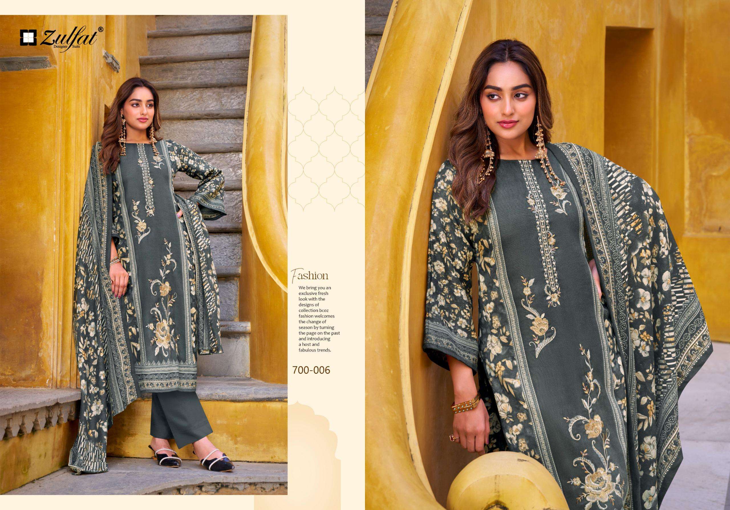 ZULFAT DESIGNER SUITS MEENAKAARI JAM COTTON FANCY EMBROIDERY WORK SUIT