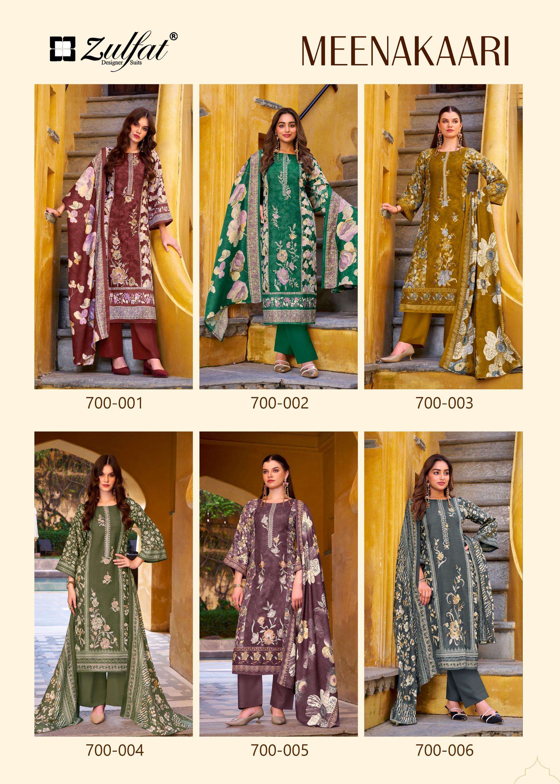 ZULFAT DESIGNER SUITS MEENAKAARI JAM COTTON FANCY EMBROIDERY WORK SUIT