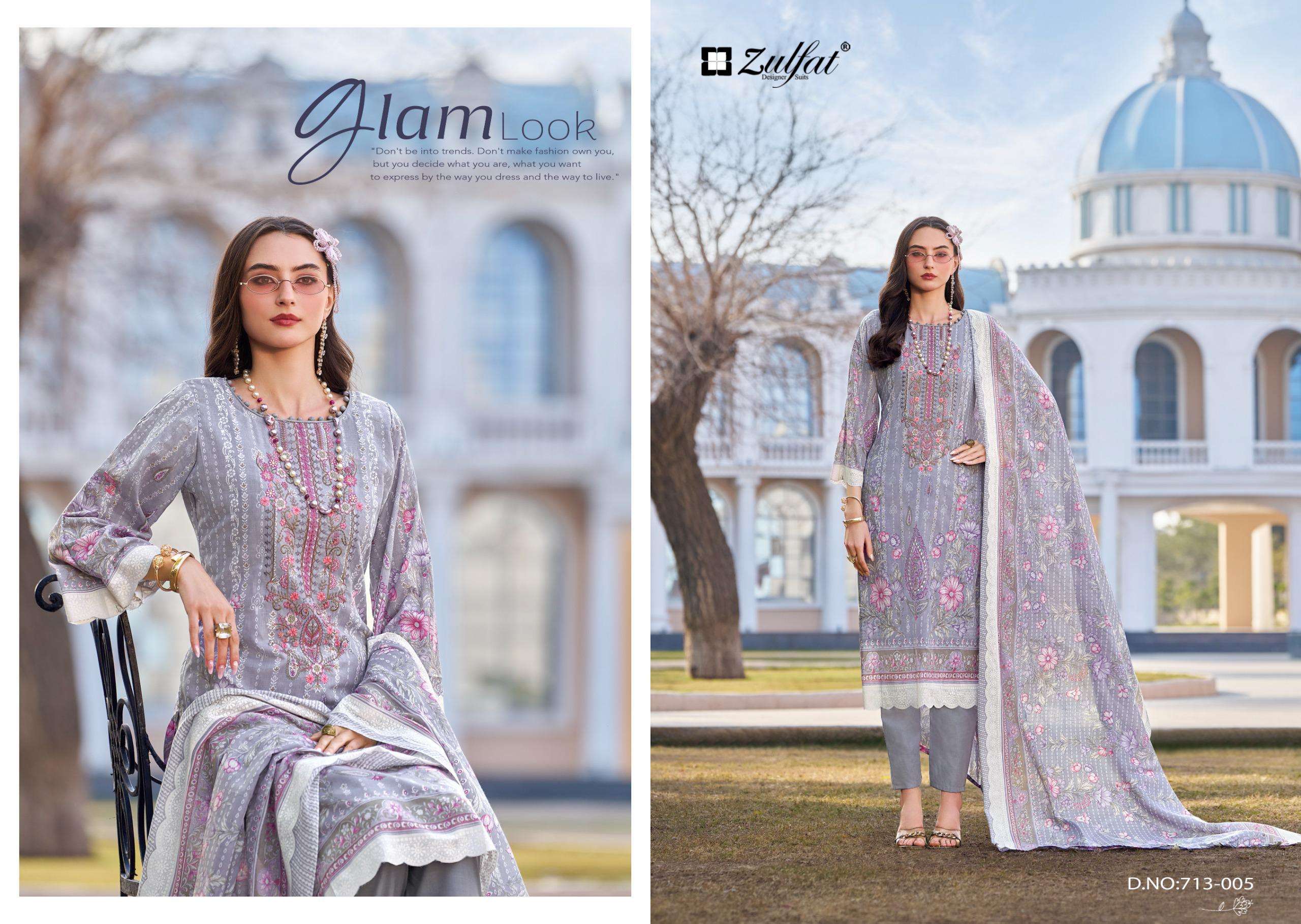 ZULFAT DESIGNER SUITS SANA SAFINA VOL 3 COTTON PRINT WITH FANCY WORK SUIT
