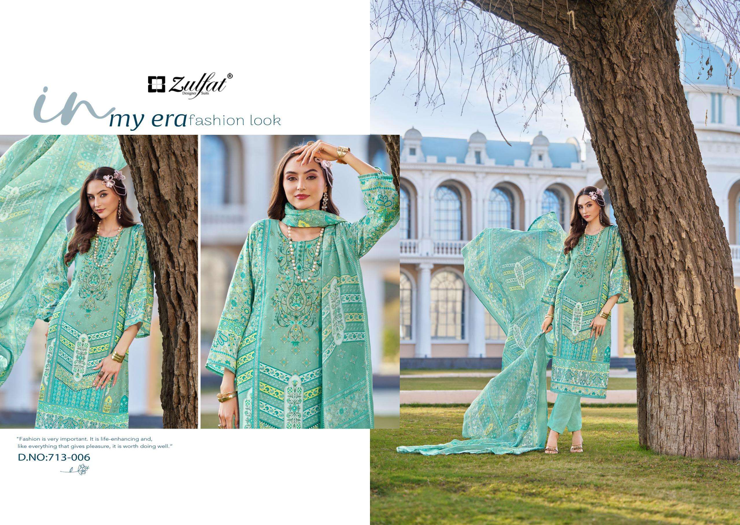 ZULFAT DESIGNER SUITS SANA SAFINA VOL 3 COTTON PRINT WITH FANCY WORK SUIT