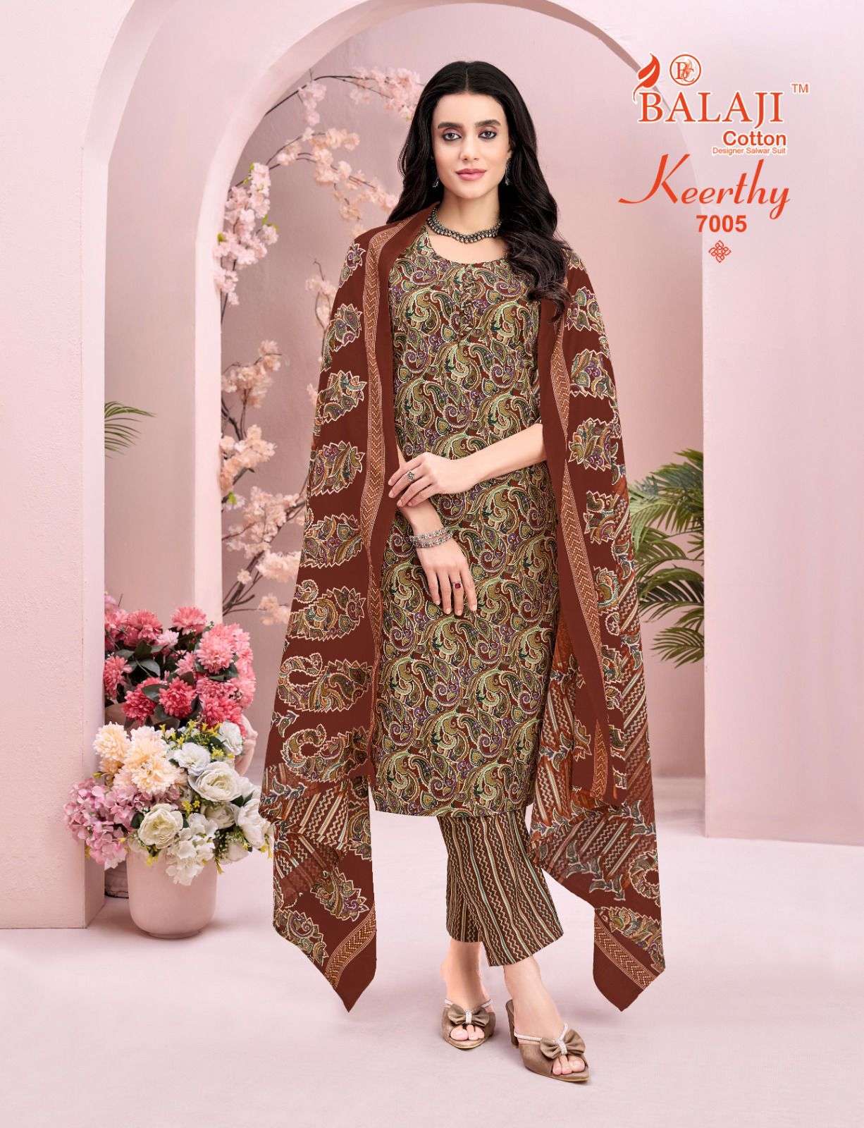 ⁠BALAJI COTTON KEERTHY VOL 7 COTTON PRINT LADIES KURTI PANT WITH DUPATTA SET 