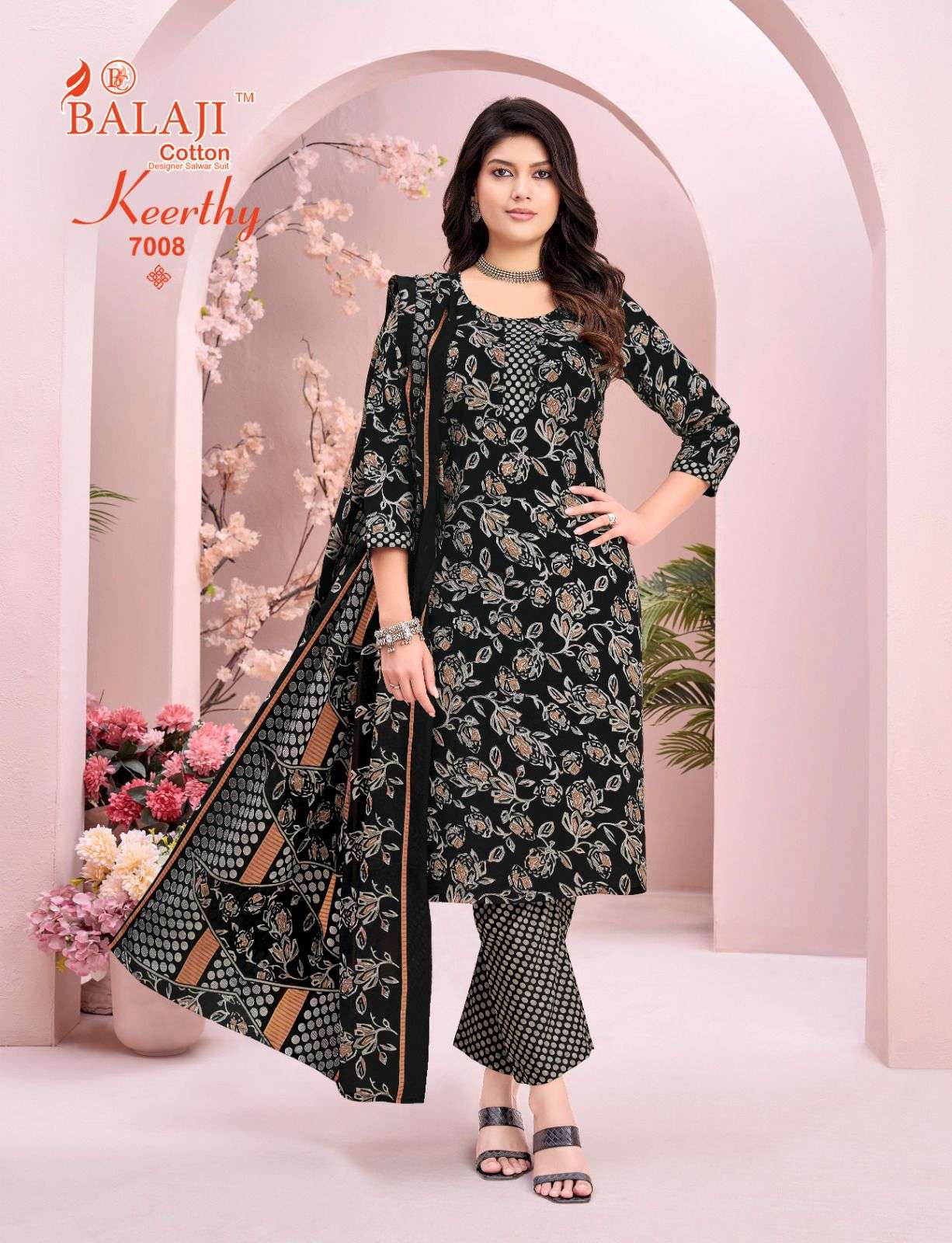 ⁠BALAJI COTTON KEERTHY VOL 7 COTTON PRINT LADIES KURTI PANT WITH DUPATTA SET 