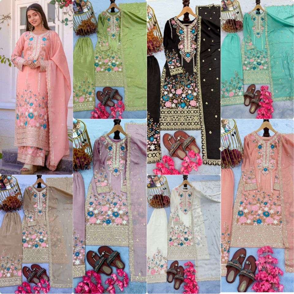 AD 140 SILK HEAVY EMBROIDERD DESIGNER TOP PLAZZO AND DUPATTA SET 