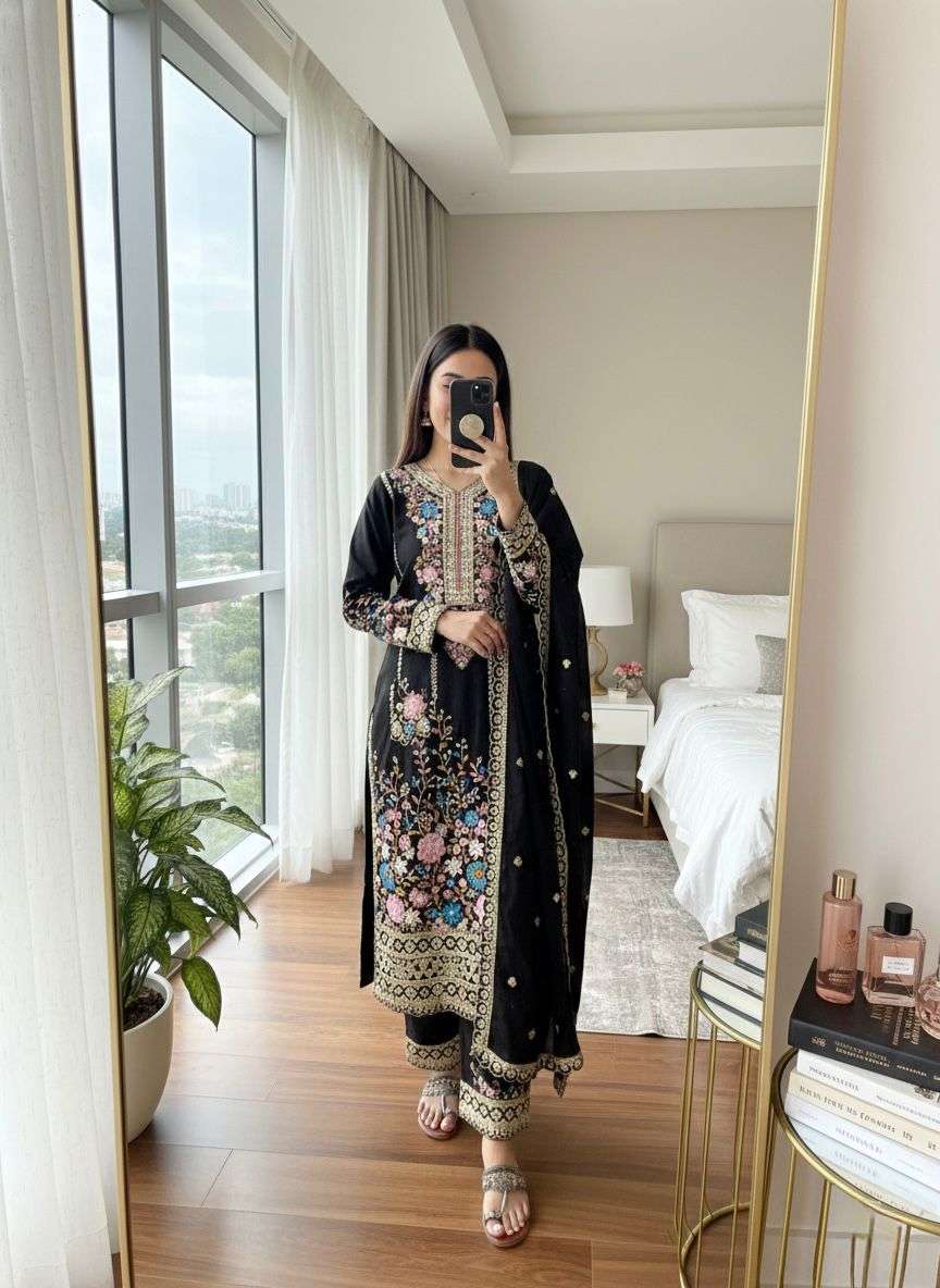 AD 140 SILK HEAVY EMBROIDERD DESIGNER TOP PLAZZO AND DUPATTA SET 