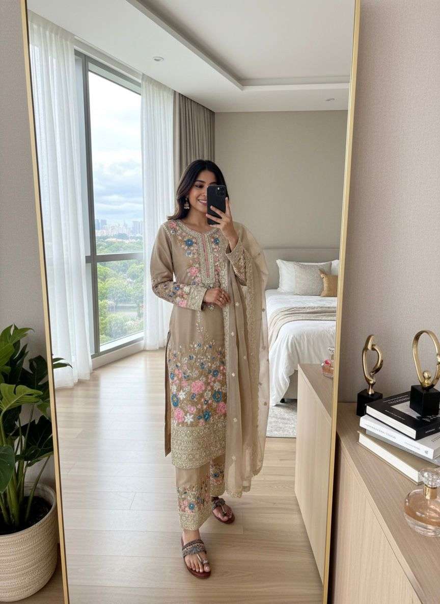 AD 140 SILK HEAVY EMBROIDERD DESIGNER TOP PLAZZO AND DUPATTA SET 