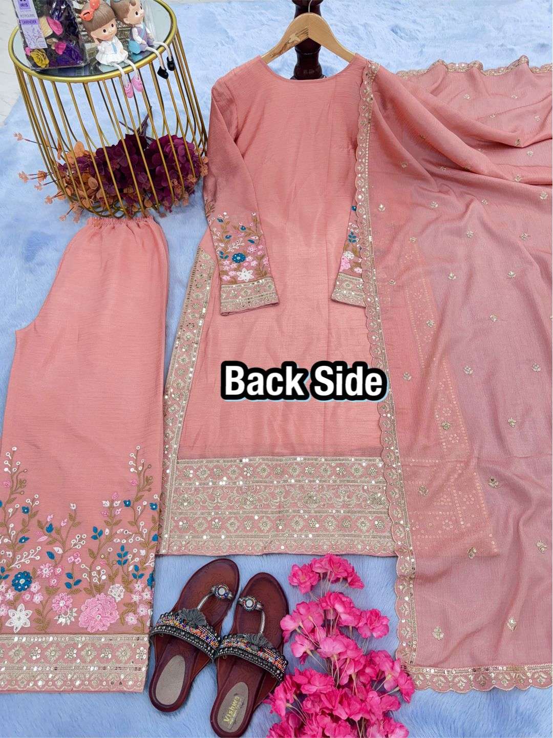 AD 140 SILK HEAVY EMBROIDERD DESIGNER TOP PLAZZO AND DUPATTA SET 