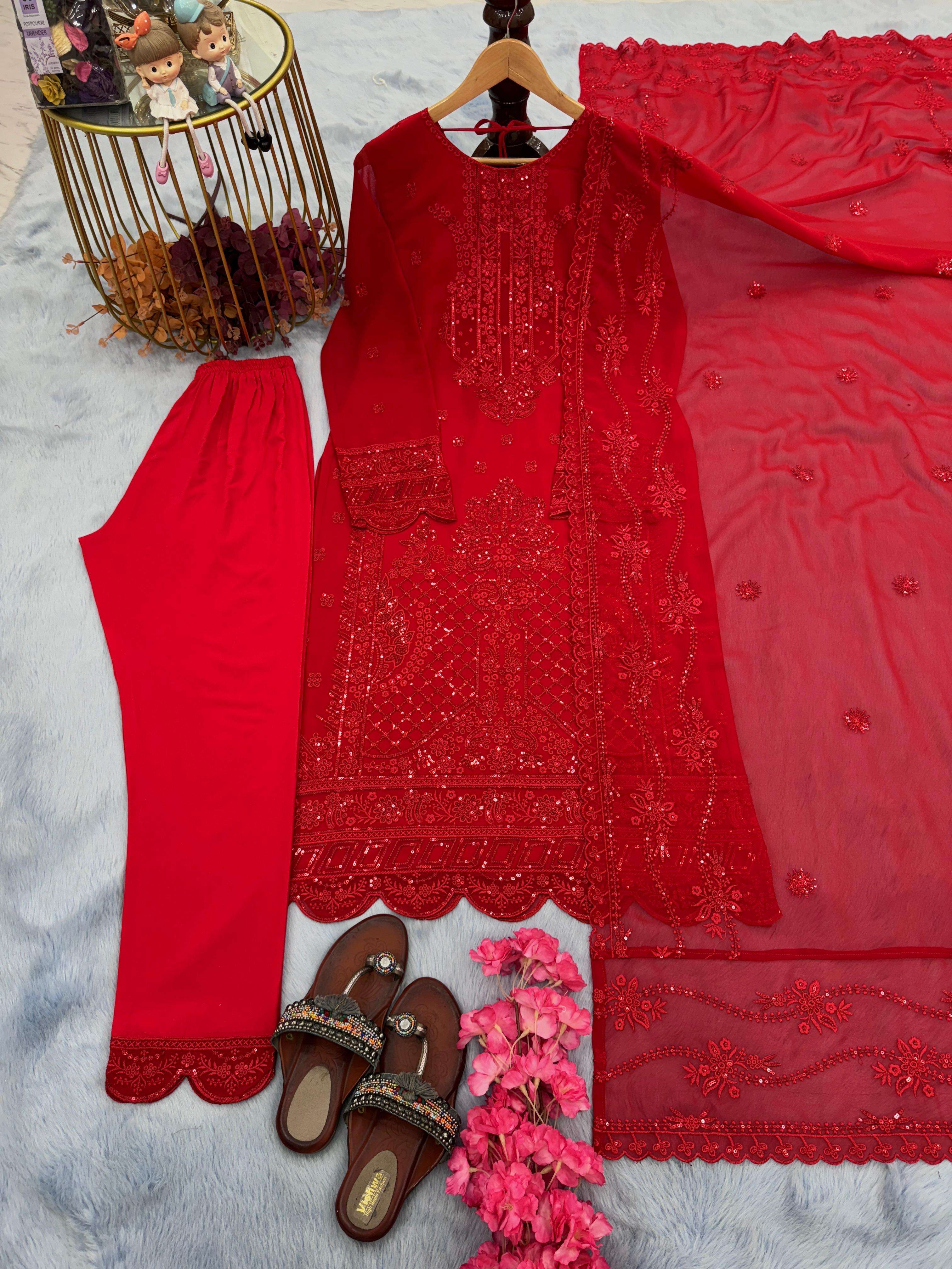 AD 161 GORGEOUS RED SHADE BEAUTIFUL DESIGNER LOOK PARTY WEAR LADIES SUIT