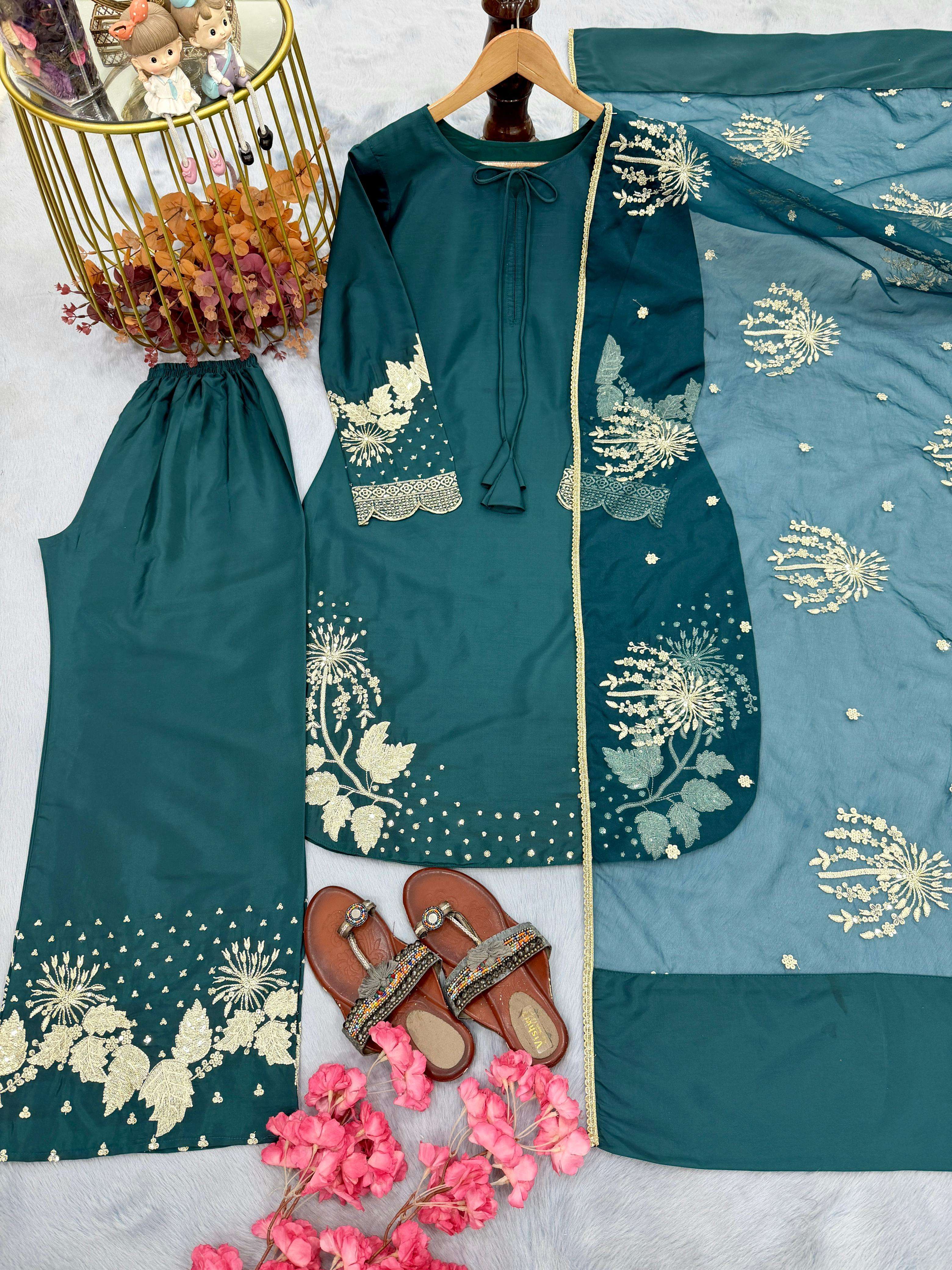 AD 202 CREPE DESIGNER PARTY WEAR LOOK LADIES 3PIECE SET COLLECTION 