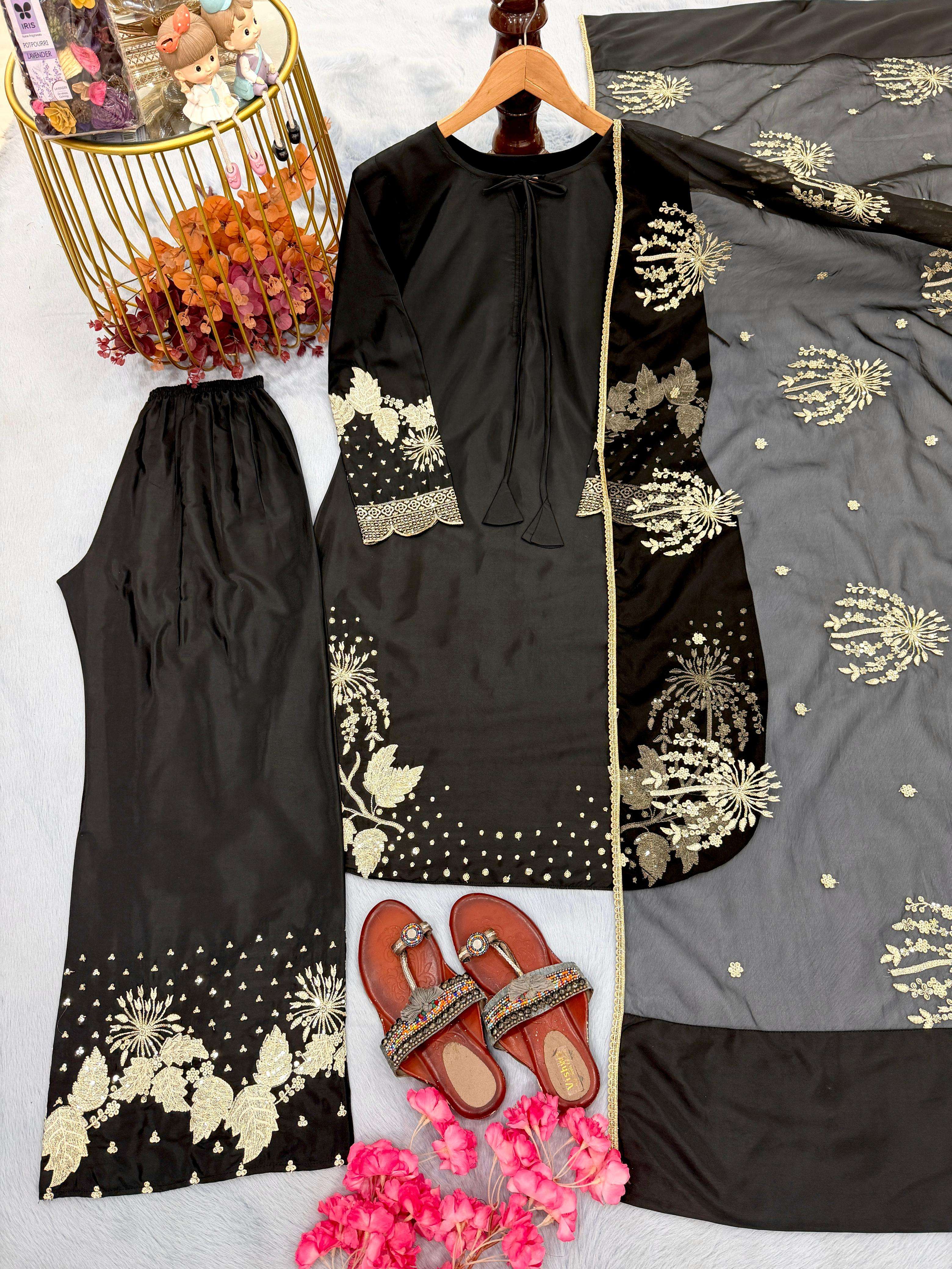 AD 202 CREPE DESIGNER PARTY WEAR LOOK LADIES 3PIECE SET COLLECTION 