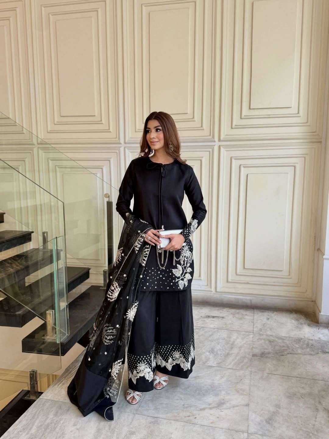 AD 202 CREPE DESIGNER PARTY WEAR LOOK LADIES 3PIECE SET COLLECTION 