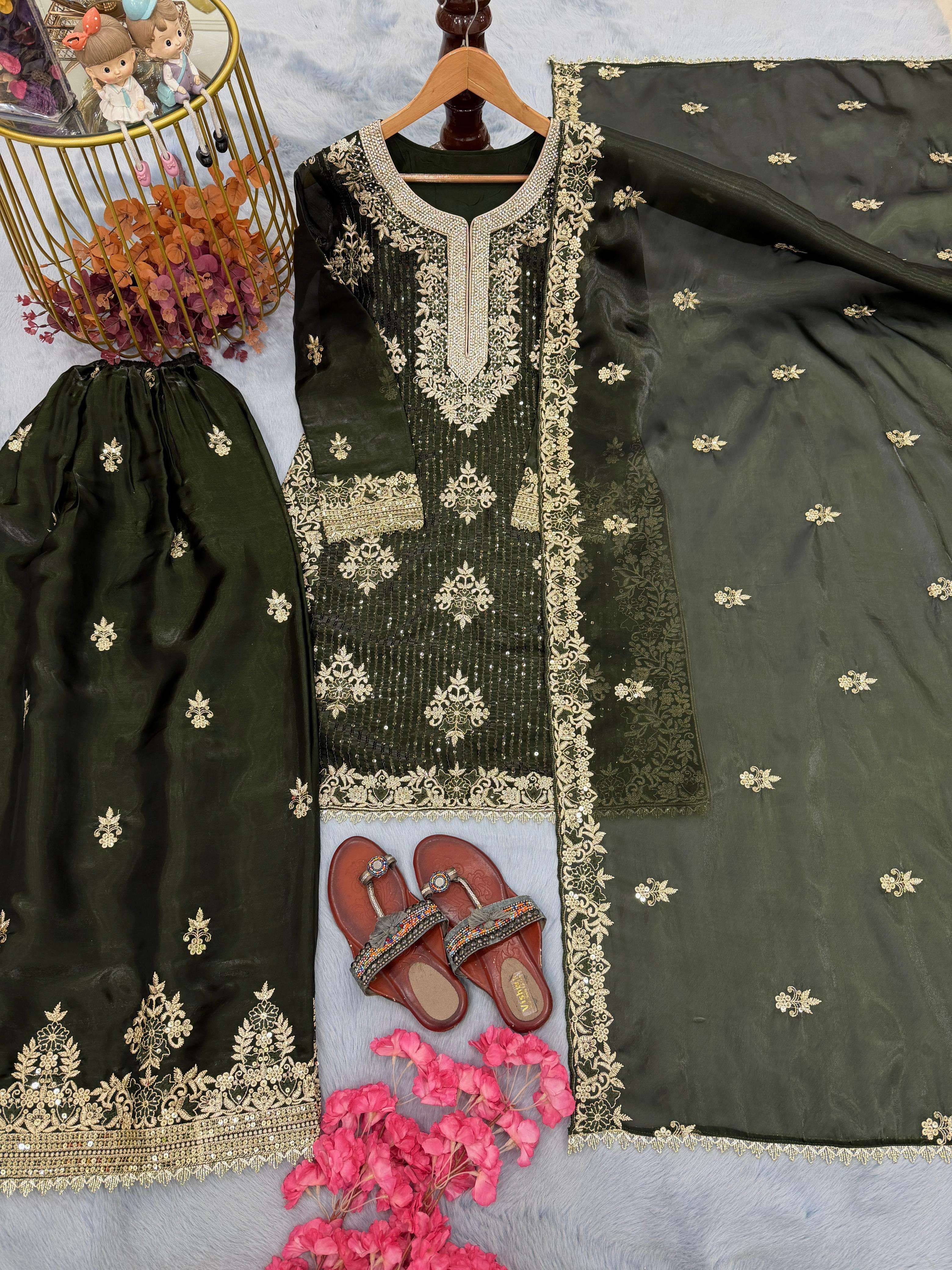 AD 219 SILK WITH HEAVY EMBROIDERY DESIGNER FESTIVE WEAR SUIT