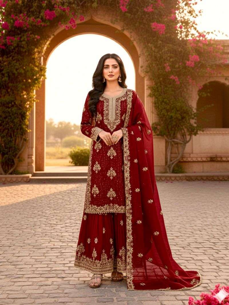 AD 219 SILK WITH HEAVY EMBROIDERY DESIGNER FESTIVE WEAR SUIT