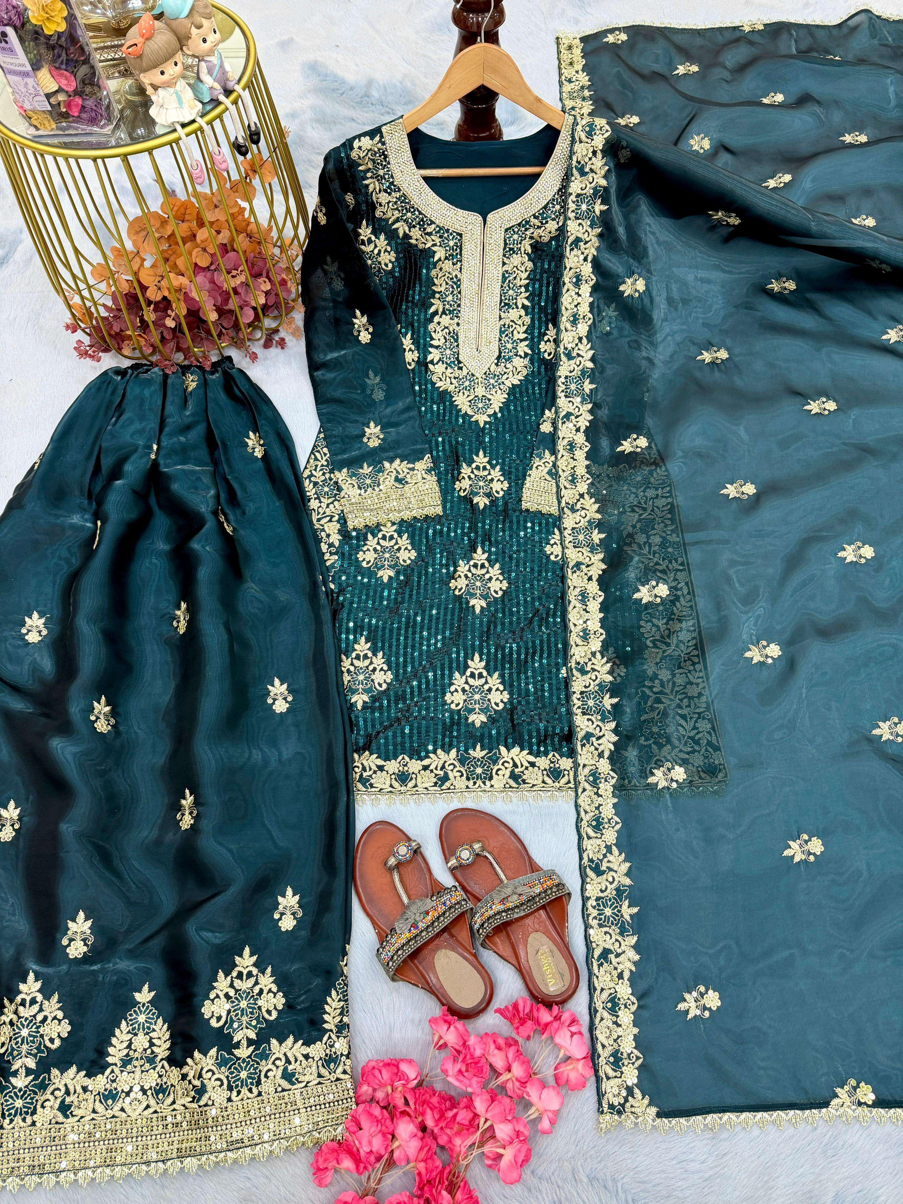 AD 219 SILK WITH HEAVY EMBROIDERY DESIGNER FESTIVE WEAR SUIT