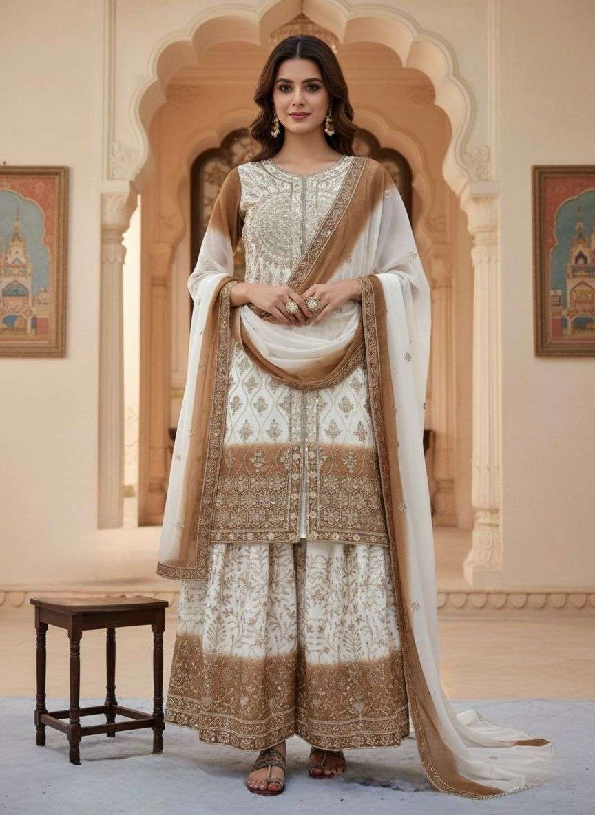 AD 224 GEORGETTE DESIGNER DUAL TONE FABRIC PARTY WEAR LADIES SUIT