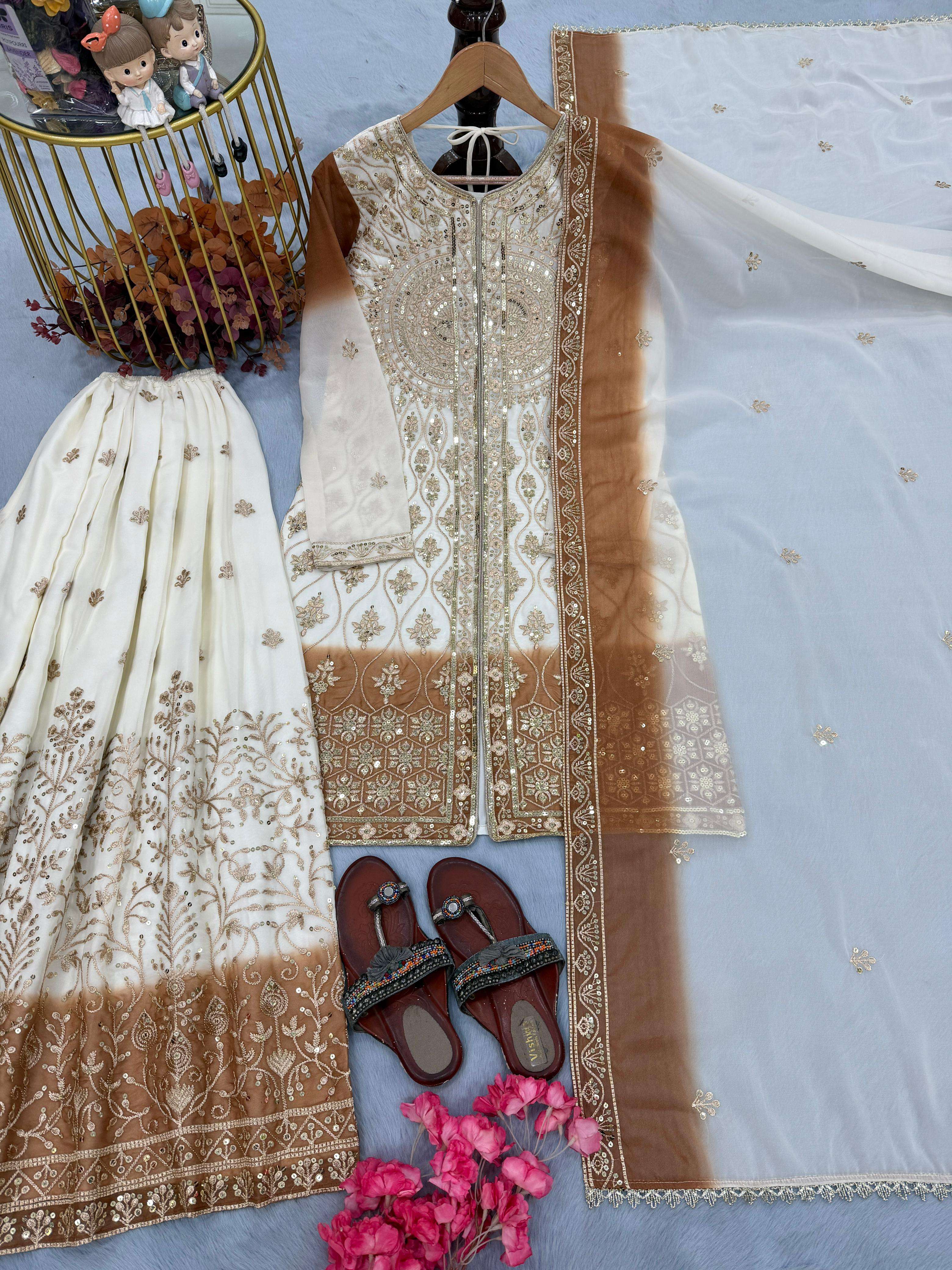 AD 224 GEORGETTE DESIGNER DUAL TONE FABRIC PARTY WEAR LADIES SUIT