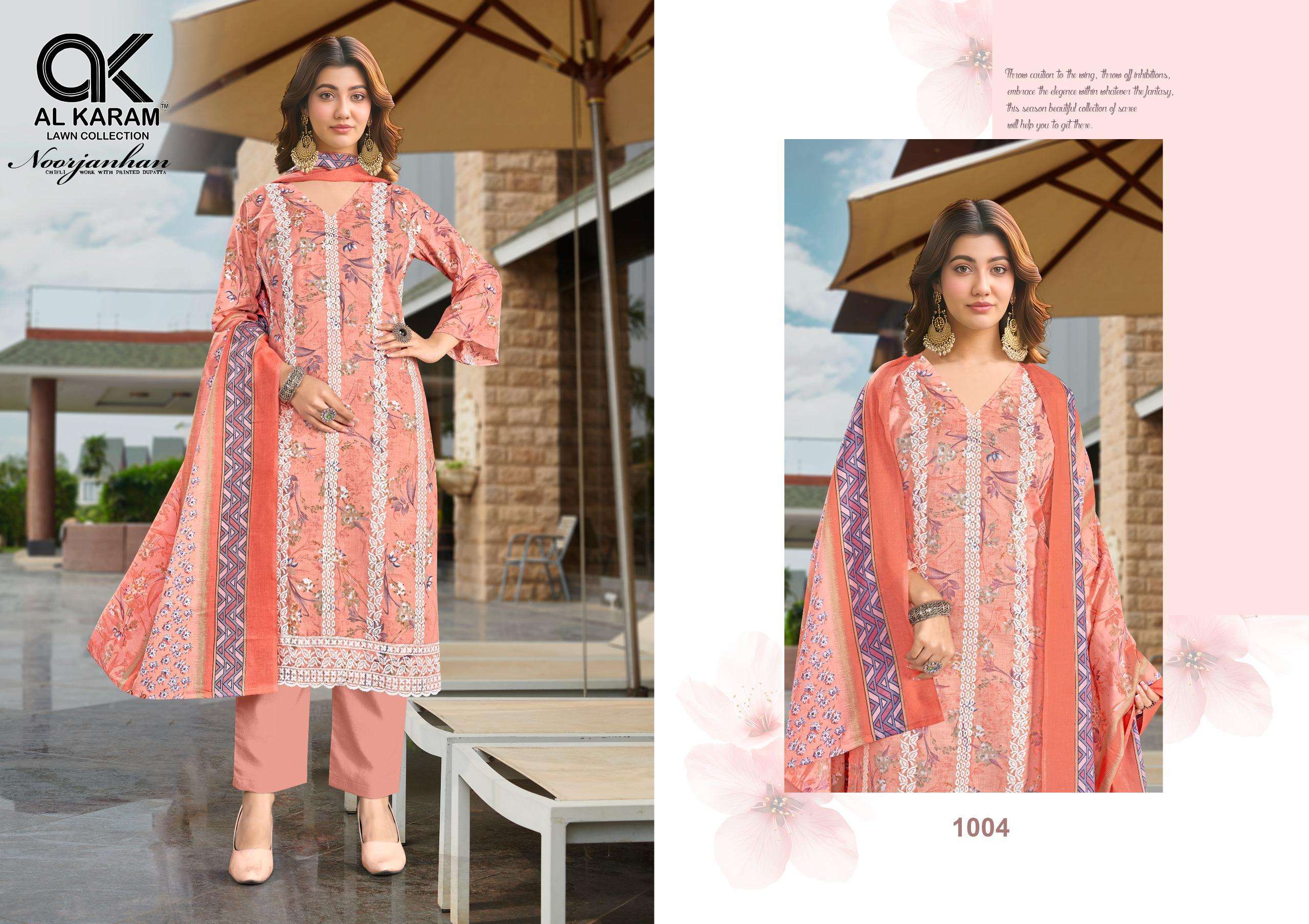 AL KARAM NOORJANHAN COTTON EMBROIDERY DESIGNER WORK SUITS 