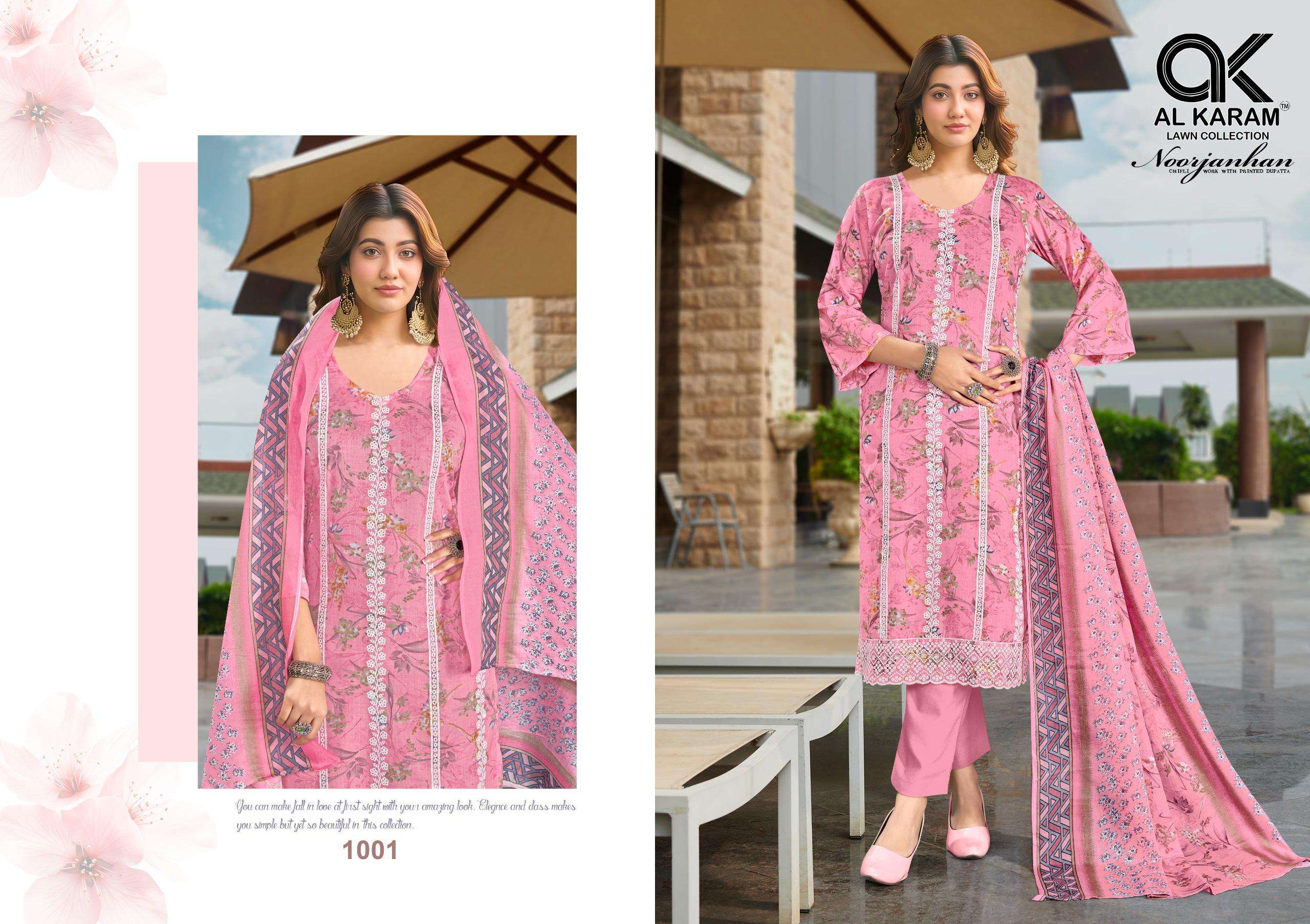 AL KARAM NOORJANHAN COTTON EMBROIDERY DESIGNER WORK SUITS 