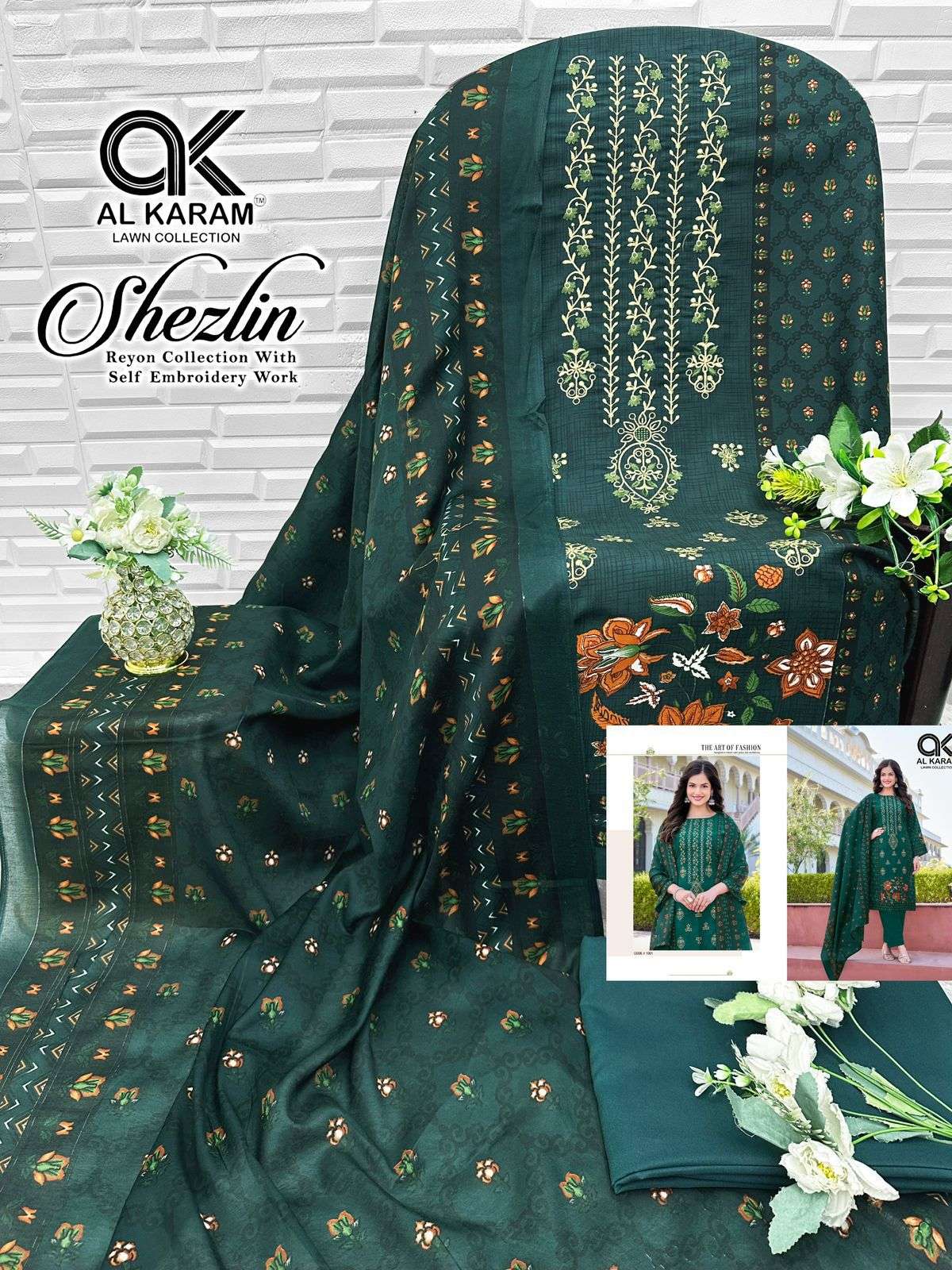 AL KARAM SHEZLIN RAYON COTTON PRINT WITH FANCY EMBROIDERY WORK SUIT