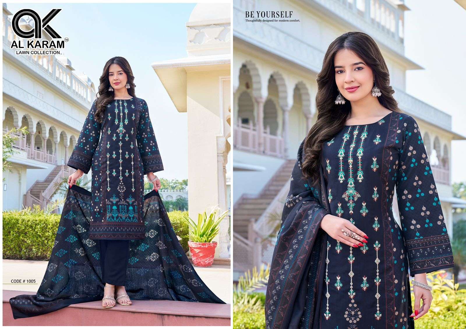 AL KARAM SHEZLIN RAYON COTTON PRINT WITH FANCY EMBROIDERY WORK SUIT