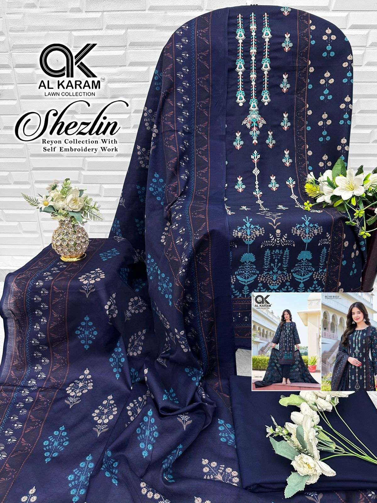 AL KARAM SHEZLIN RAYON COTTON PRINT WITH FANCY EMBROIDERY WORK SUIT