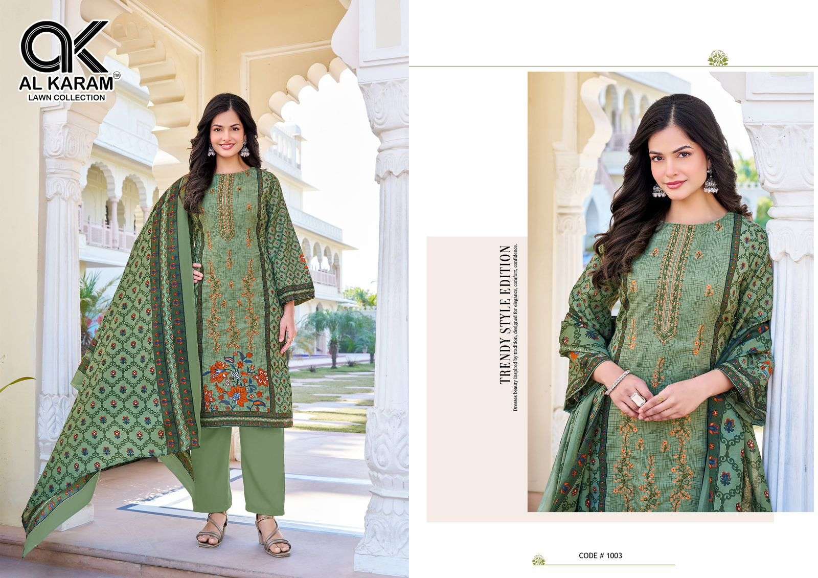 AL KARAM SHEZLIN RAYON COTTON PRINT WITH FANCY EMBROIDERY WORK SUIT