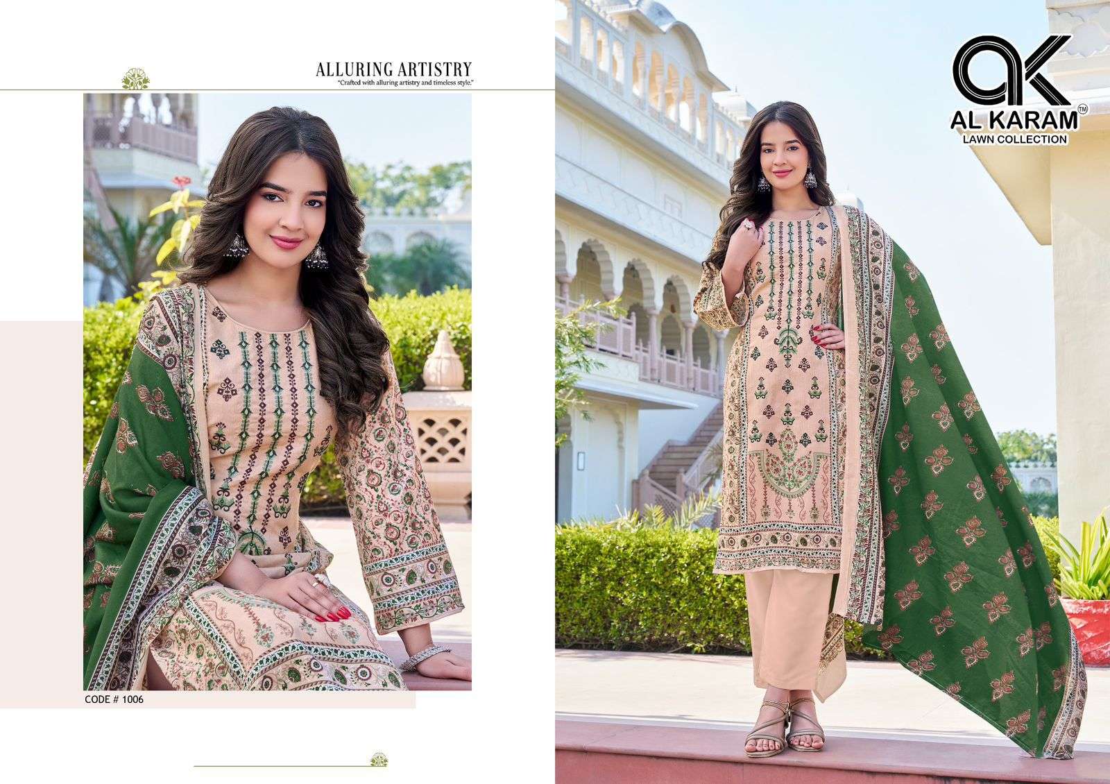 AL KARAM SHEZLIN RAYON COTTON PRINT WITH FANCY EMBROIDERY WORK SUIT