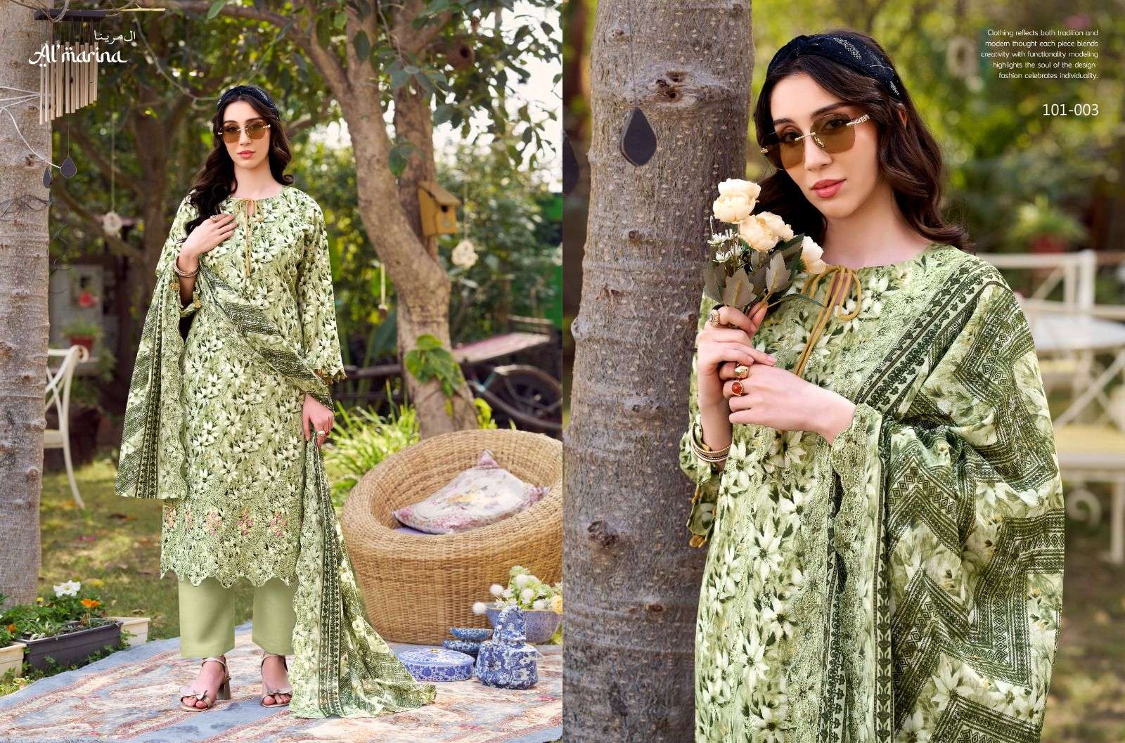 AL MARINA CHIKANKARI COTTON DIGITAL PRINT WITH EMBROIDERY WORK SUIT