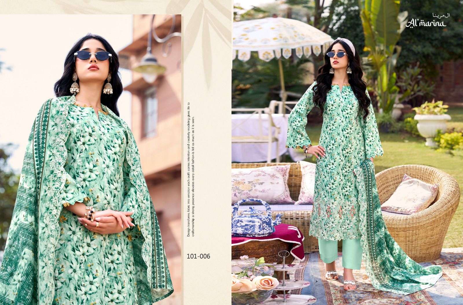 AL MARINA CHIKANKARI COTTON DIGITAL PRINT WITH EMBROIDERY WORK SUIT