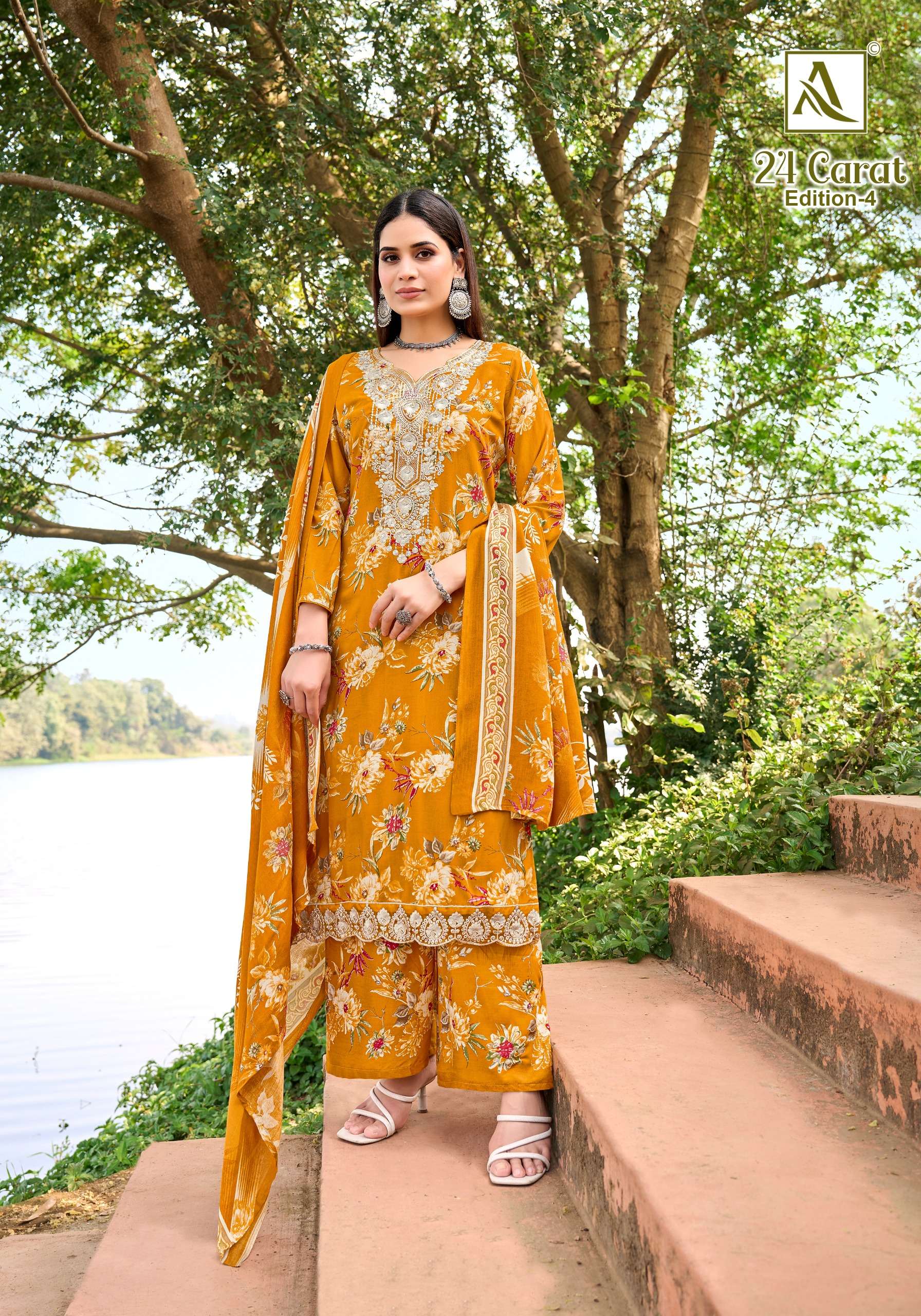 ALOK SUITS 24 CARAT VOL 4 RAYON FANCY EMBROIDERIES WORK SUIT