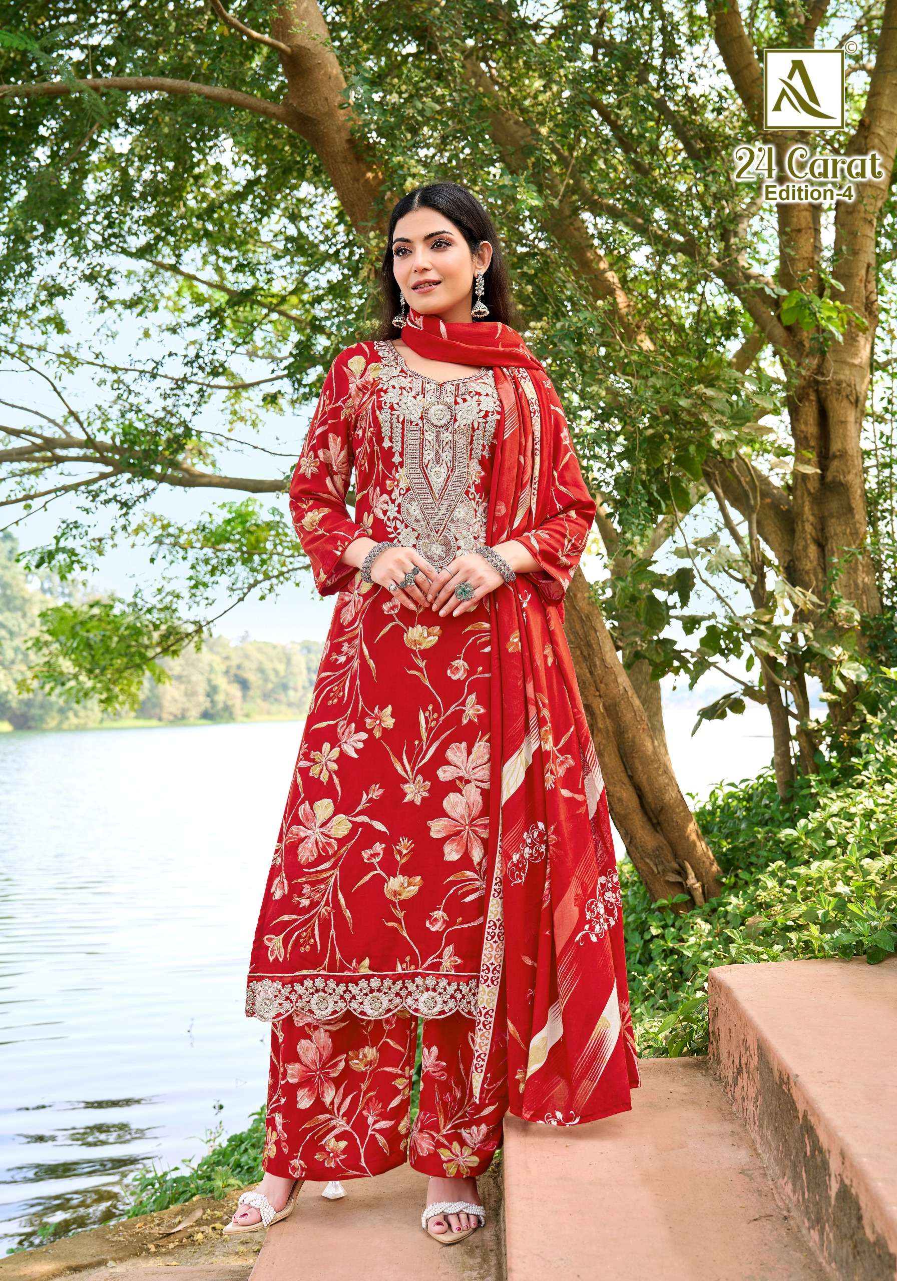 ALOK SUITS 24 CARAT VOL 4 RAYON FANCY EMBROIDERIES WORK SUIT