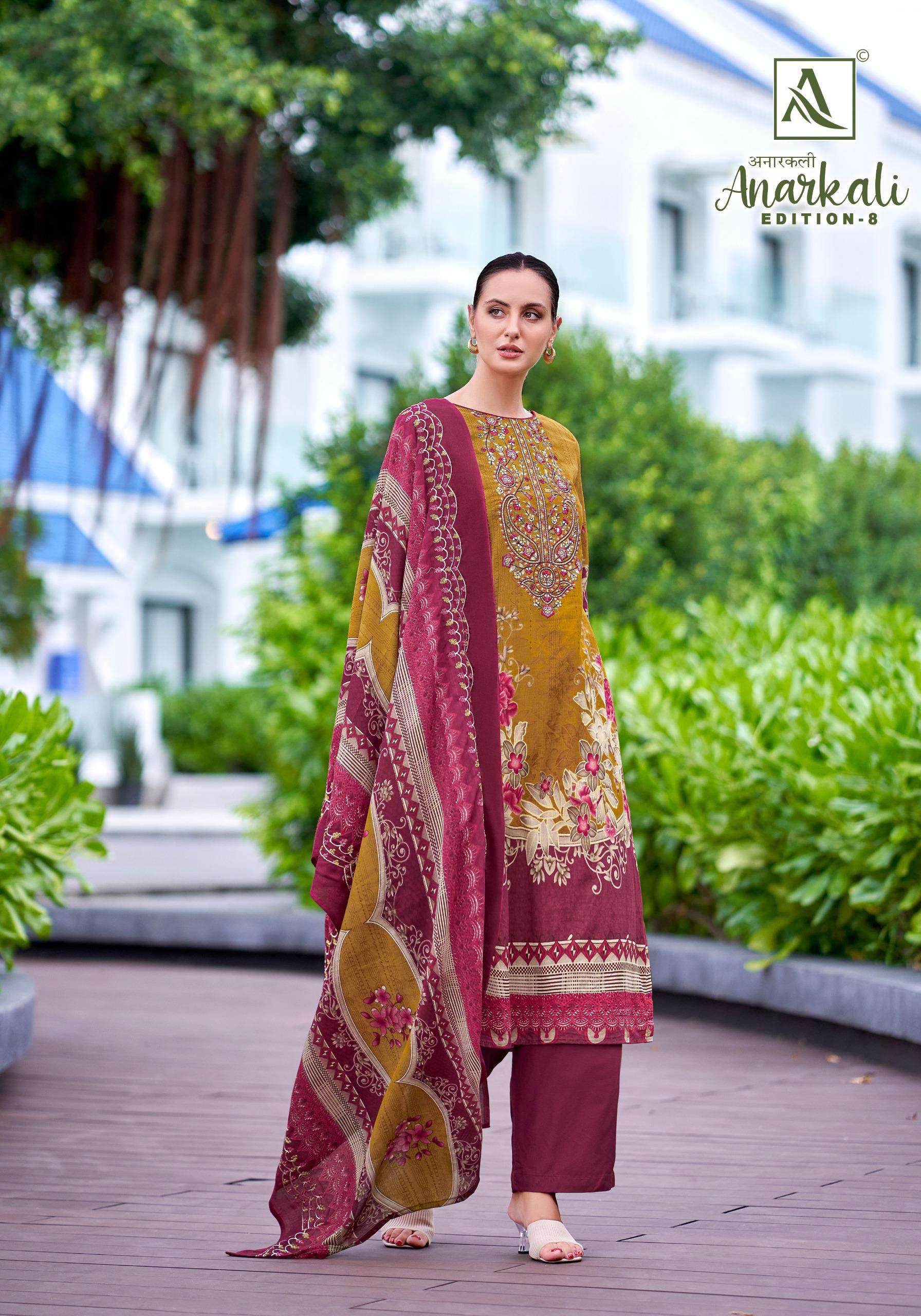 ALOK SUITS ANARKALI VOL 8 COTTON PRINT WITH FANCY EMBROIDERY WORK SUIT