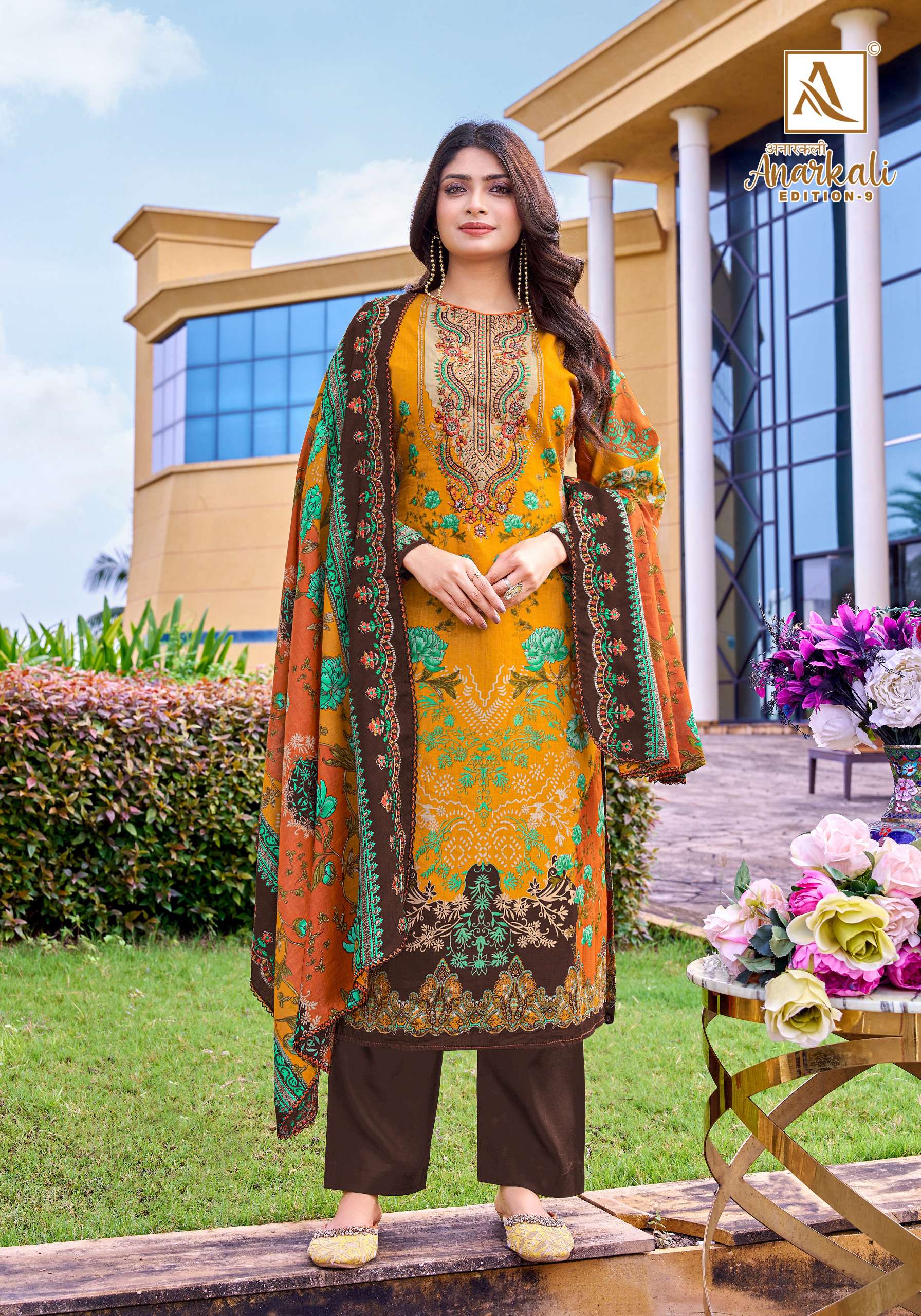 ALOK SUITS ANARKALI VOL 9 COTTON PRINT WITH FANCY EMBROIDERY WORK SUIT	