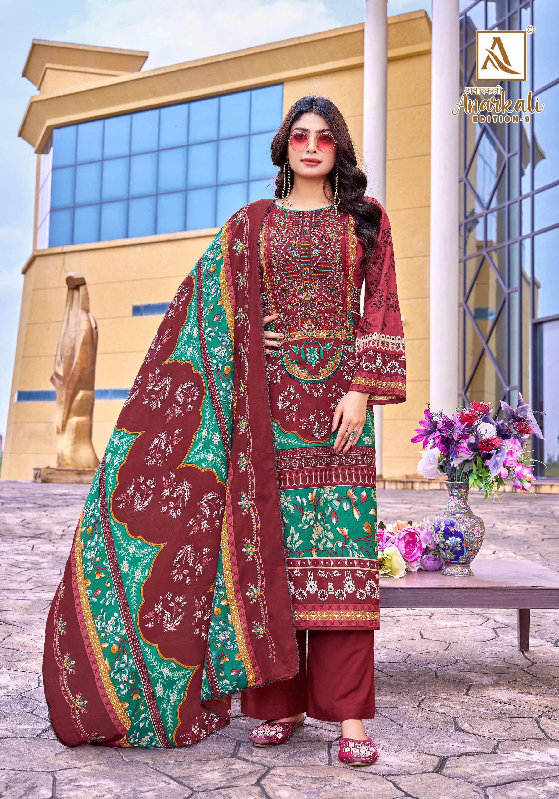 ALOK SUITS ANARKALI VOL 9 COTTON PRINT WITH FANCY EMBROIDERY WORK SUIT	