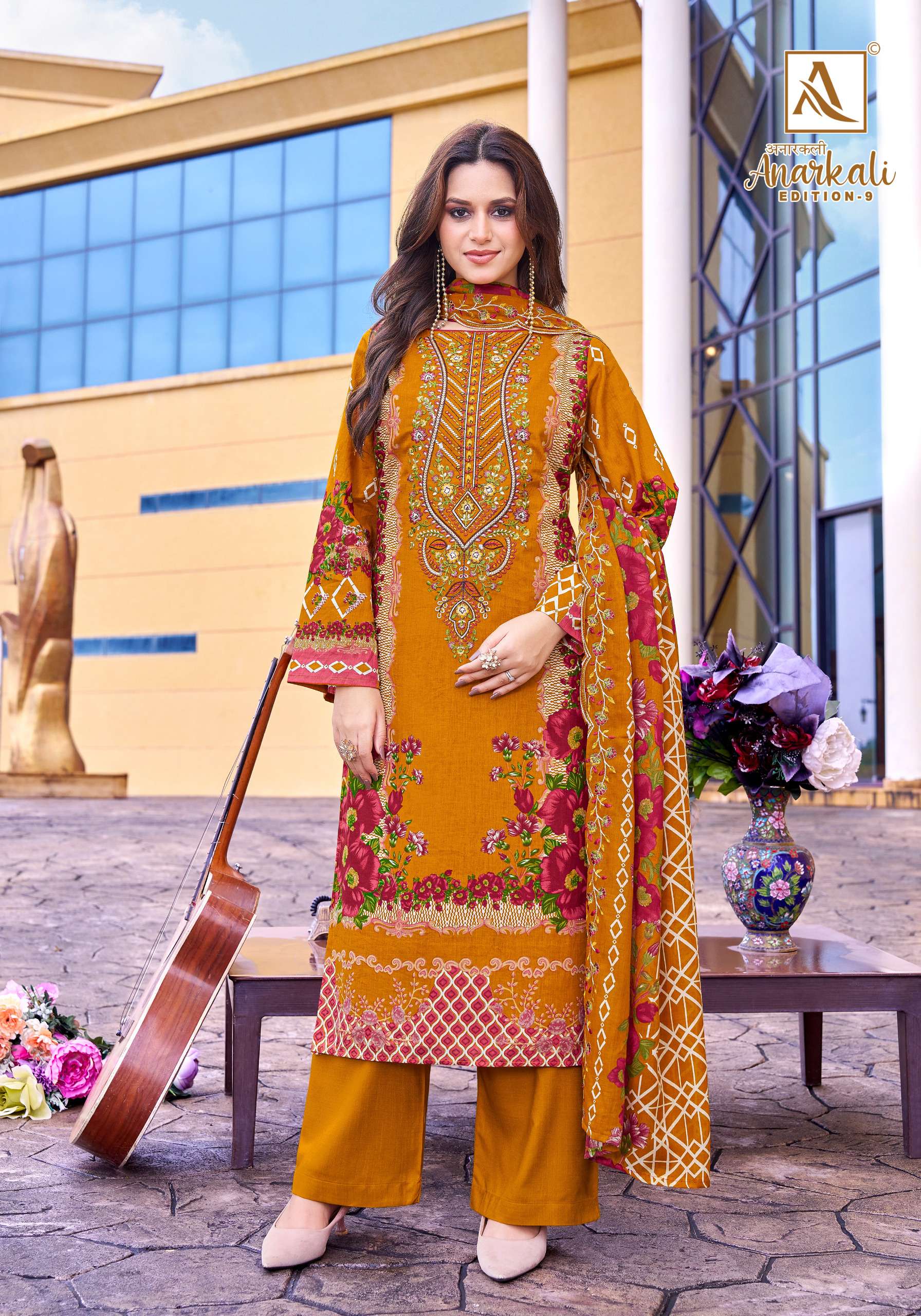 ALOK SUITS ANARKALI VOL 9 COTTON PRINT WITH FANCY EMBROIDERY WORK SUIT	