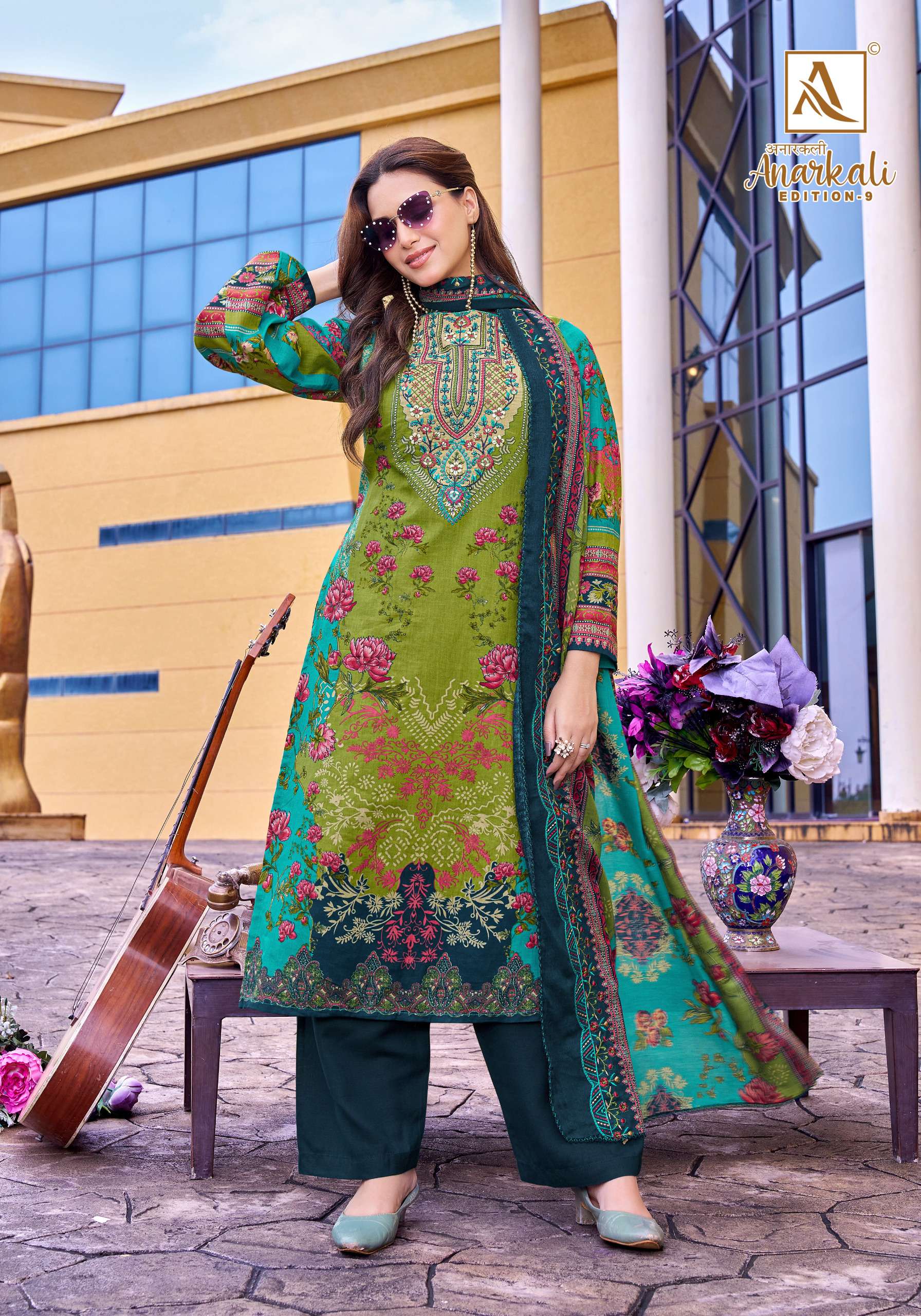 ALOK SUITS ANARKALI VOL 9 COTTON PRINT WITH FANCY EMBROIDERY WORK SUIT	