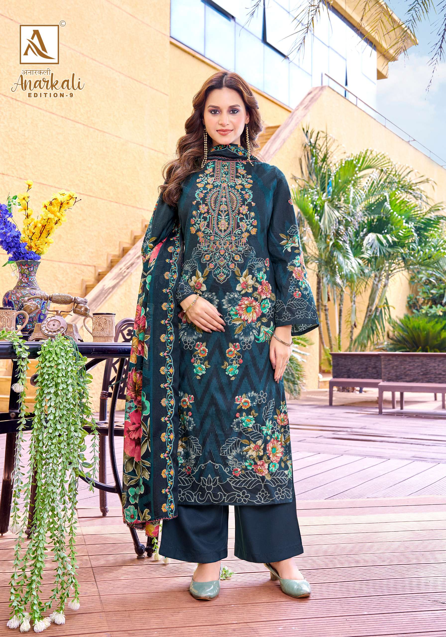 ALOK SUITS ANARKALI VOL 9 COTTON PRINT WITH FANCY EMBROIDERY WORK SUIT	