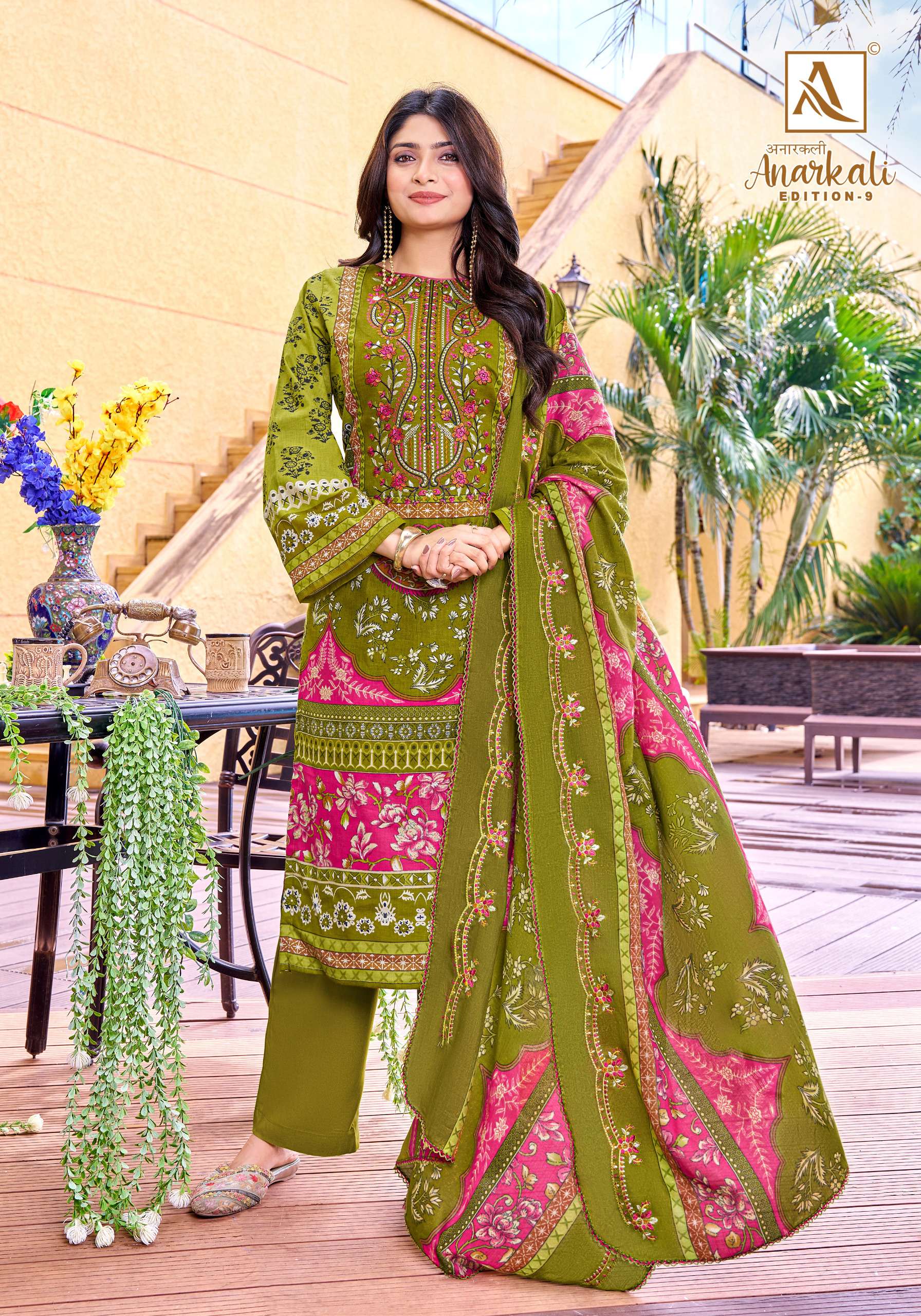 ALOK SUITS ANARKALI VOL 9 COTTON PRINT WITH FANCY EMBROIDERY WORK SUIT	