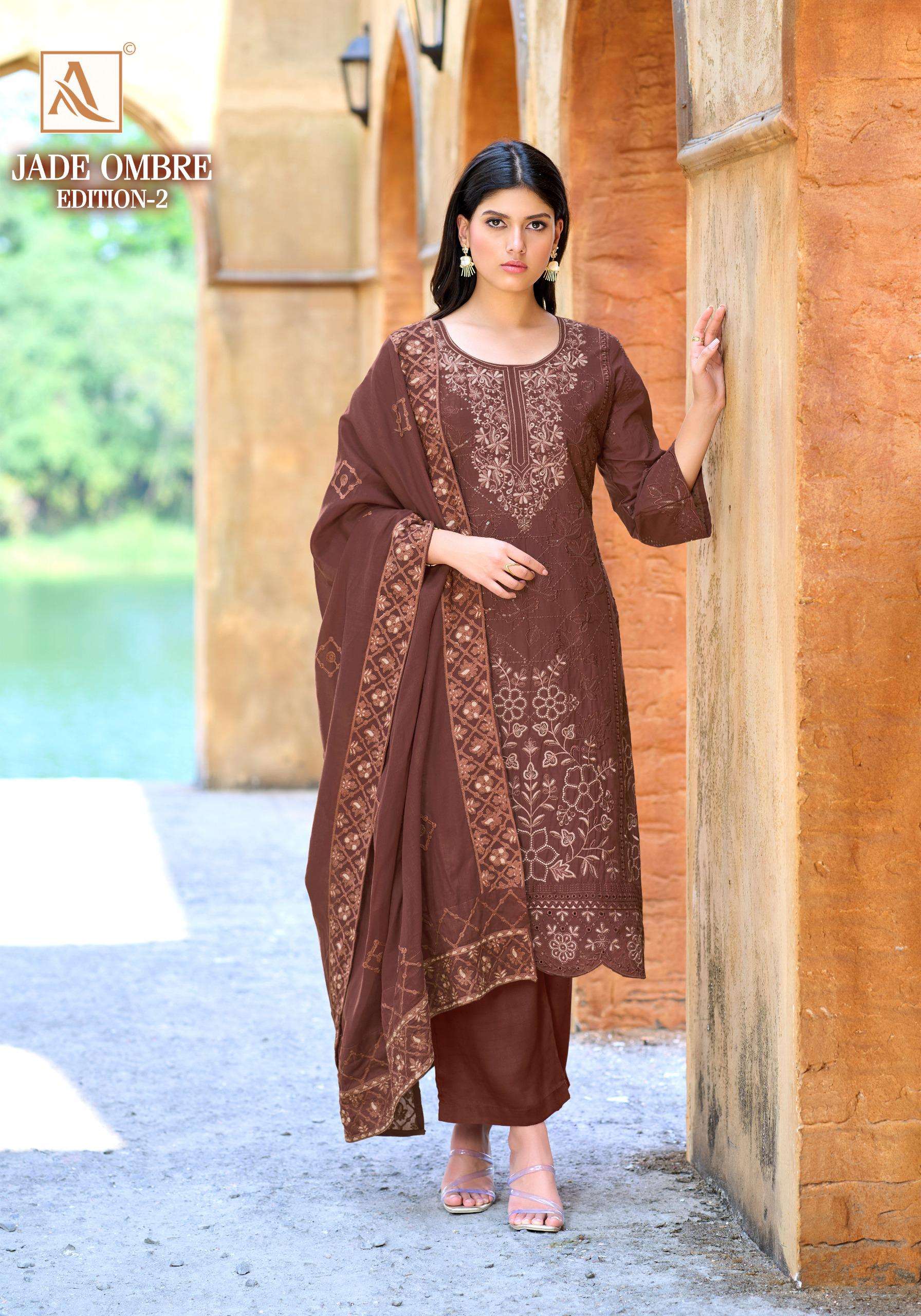ALOK SUITS JADE OMBRE VOL 2 LAWN COTTON FANCY PAKISTANI STYLE WORK SUIT