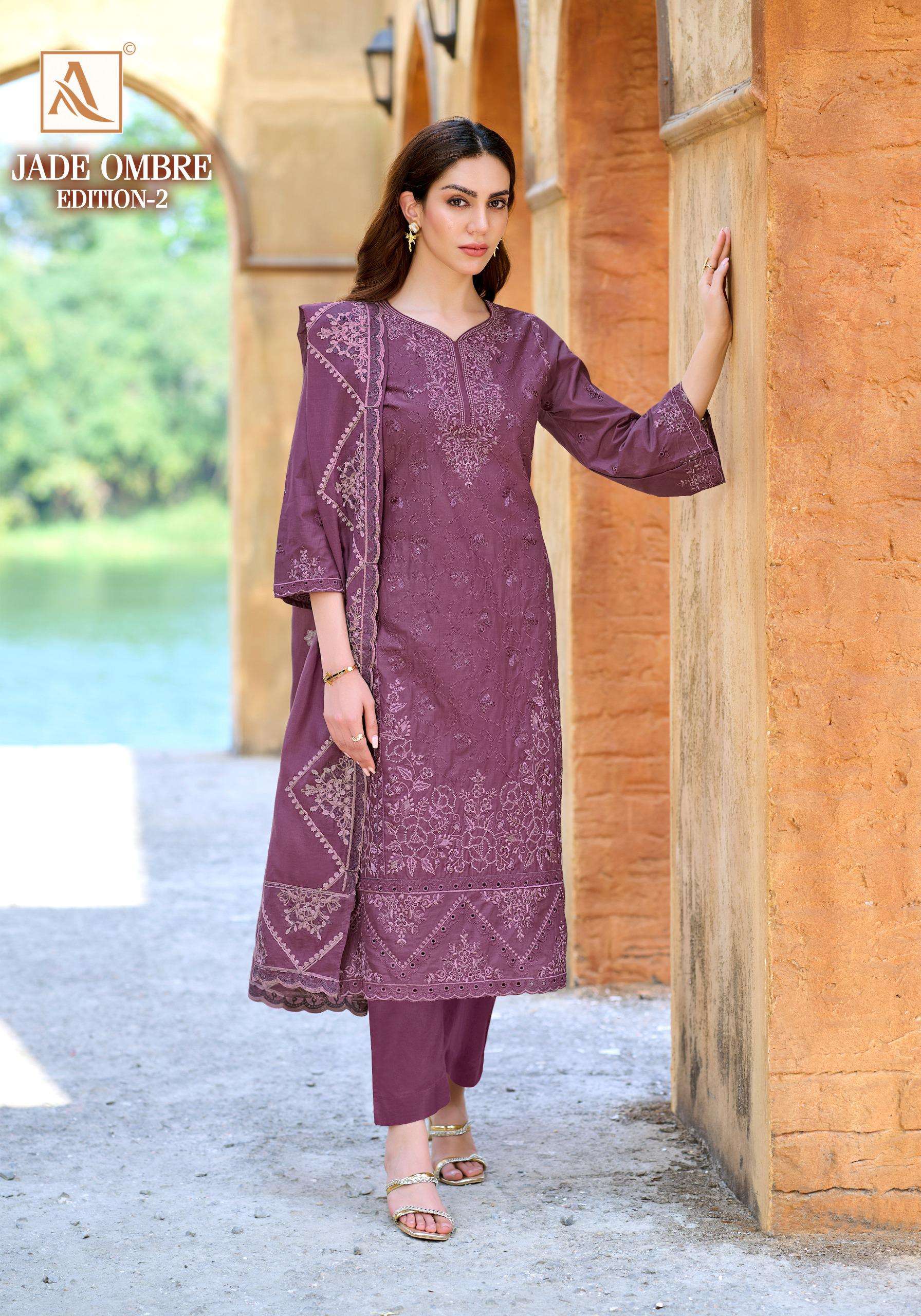 ALOK SUITS JADE OMBRE VOL 2 LAWN COTTON FANCY PAKISTANI STYLE WORK SUIT